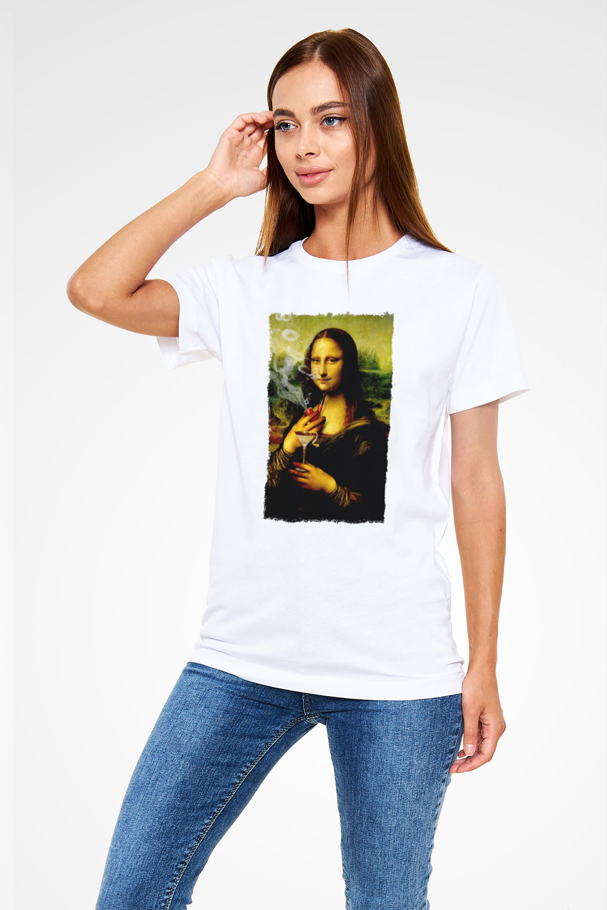 Mona Lisa Beyaz Unisex Tişört T-Shirt - TişörtFabrikası