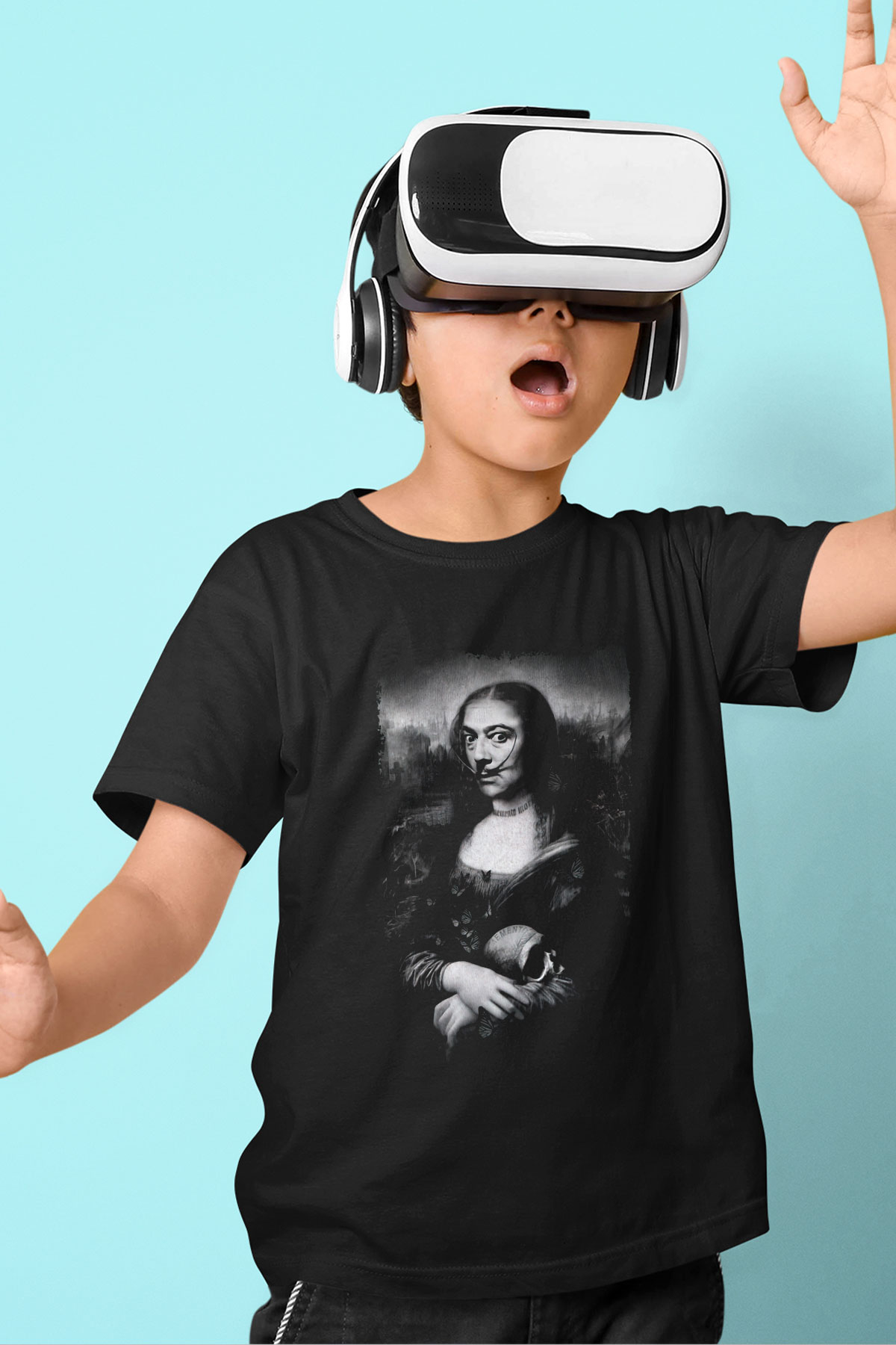 Mona Lisa Siyah Unisex Çocuk Tişört