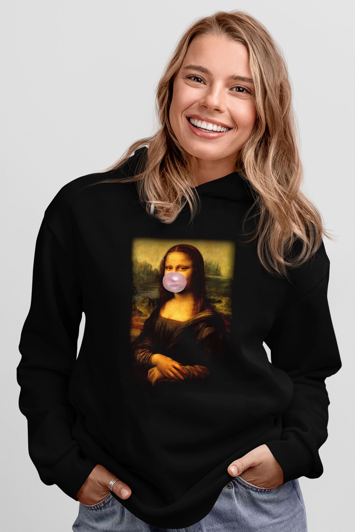 Mona Lisa Siyah Unisex Hoodie