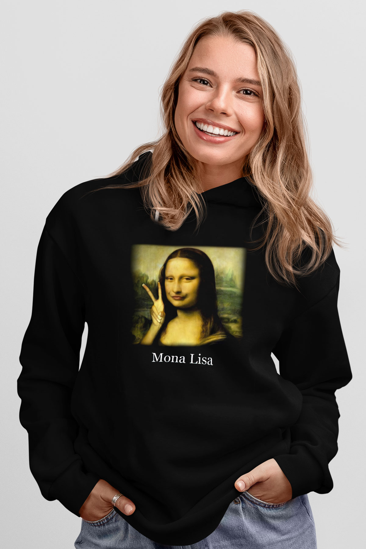 Mona Lisa Siyah Unisex Hoodie