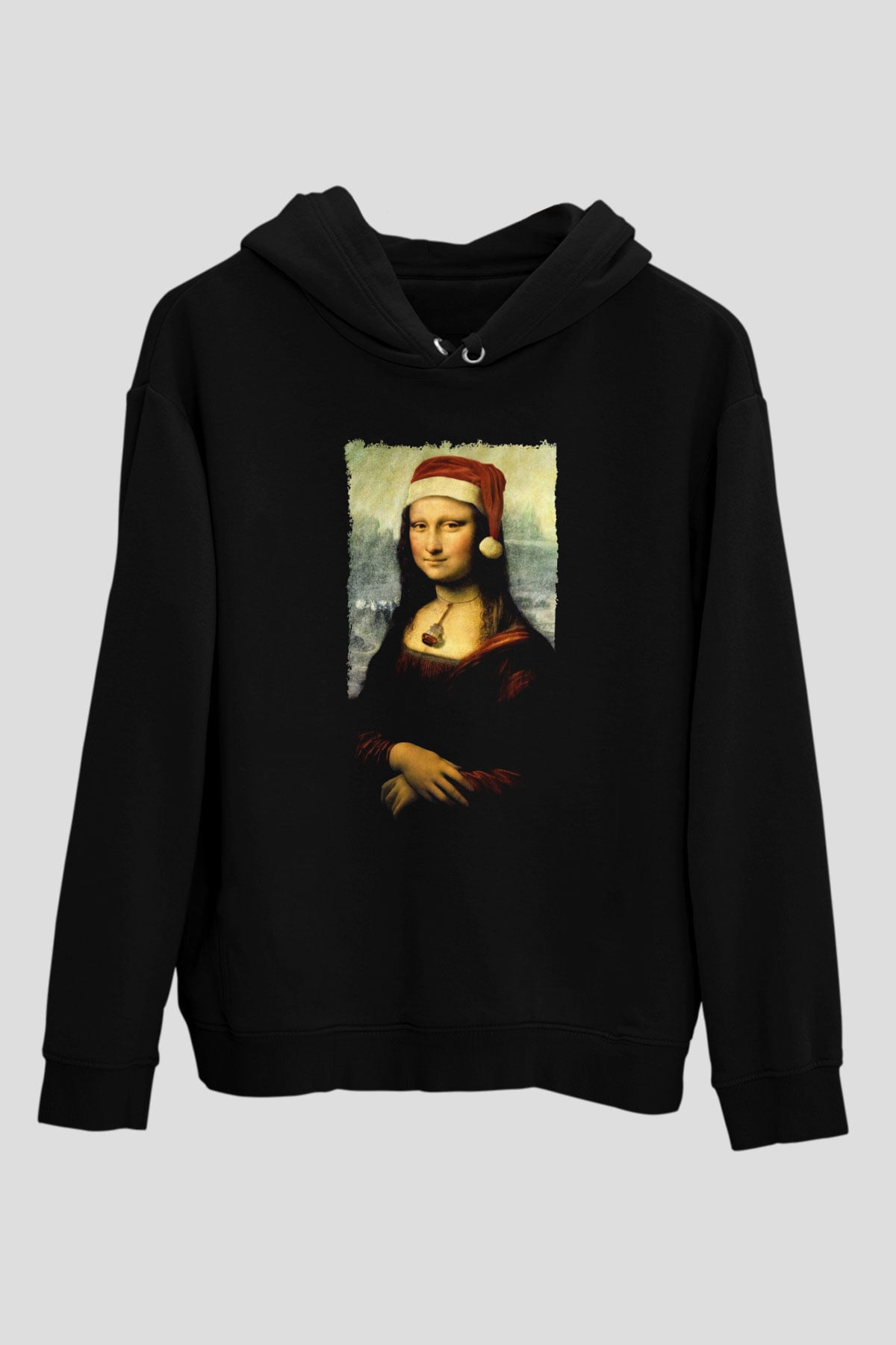 Mona Lisa Siyah Unisex Kapüşonlu Sweatshirt