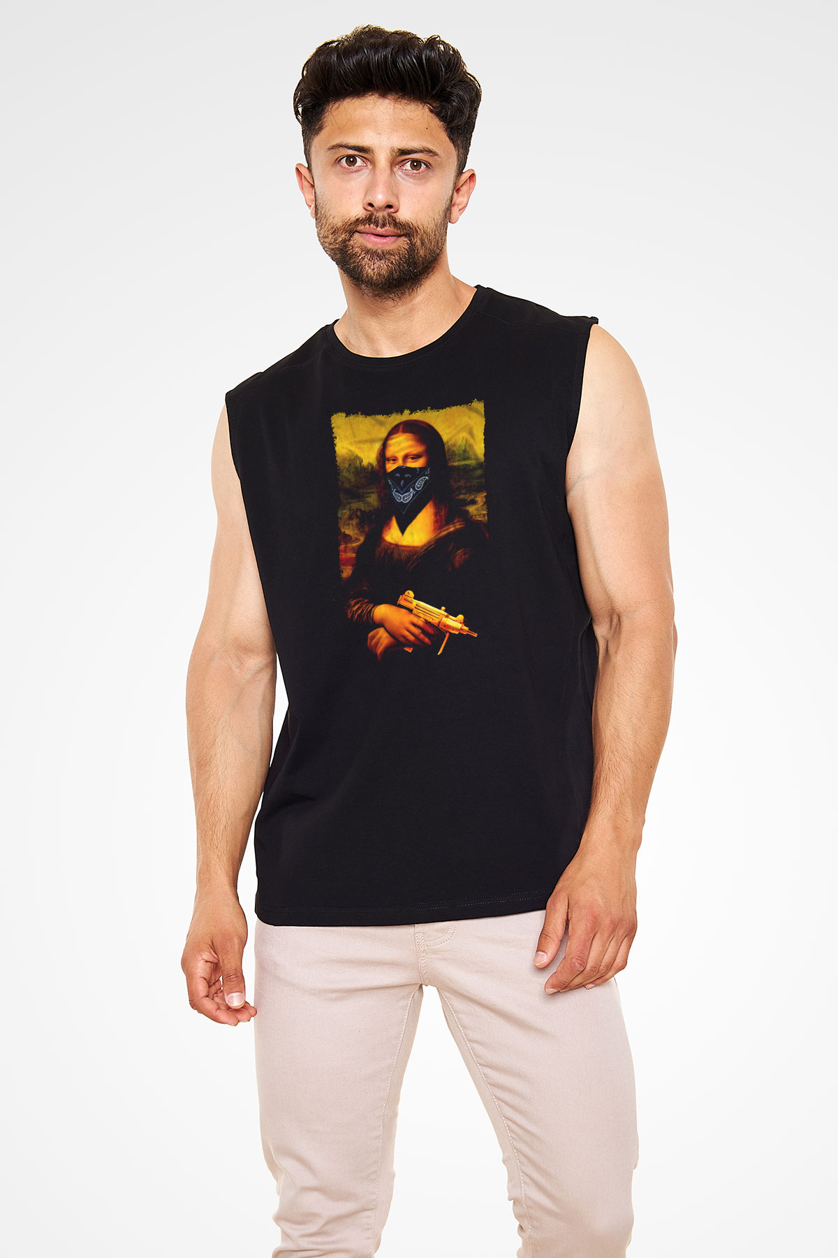 Mona Lisa Siyah Unisex Kolsuz Tişört