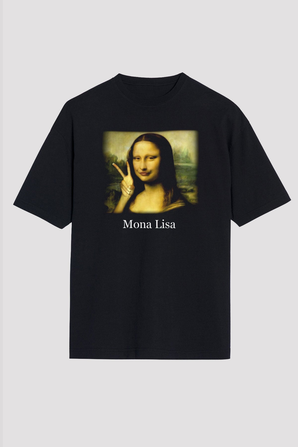 Mona Lisa Siyah Unisex Oversize Tişört T-Shirt