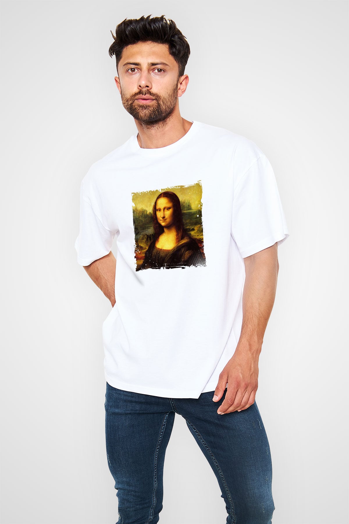 Mona Lisa Unisex Baskılı Beyaz Tişört