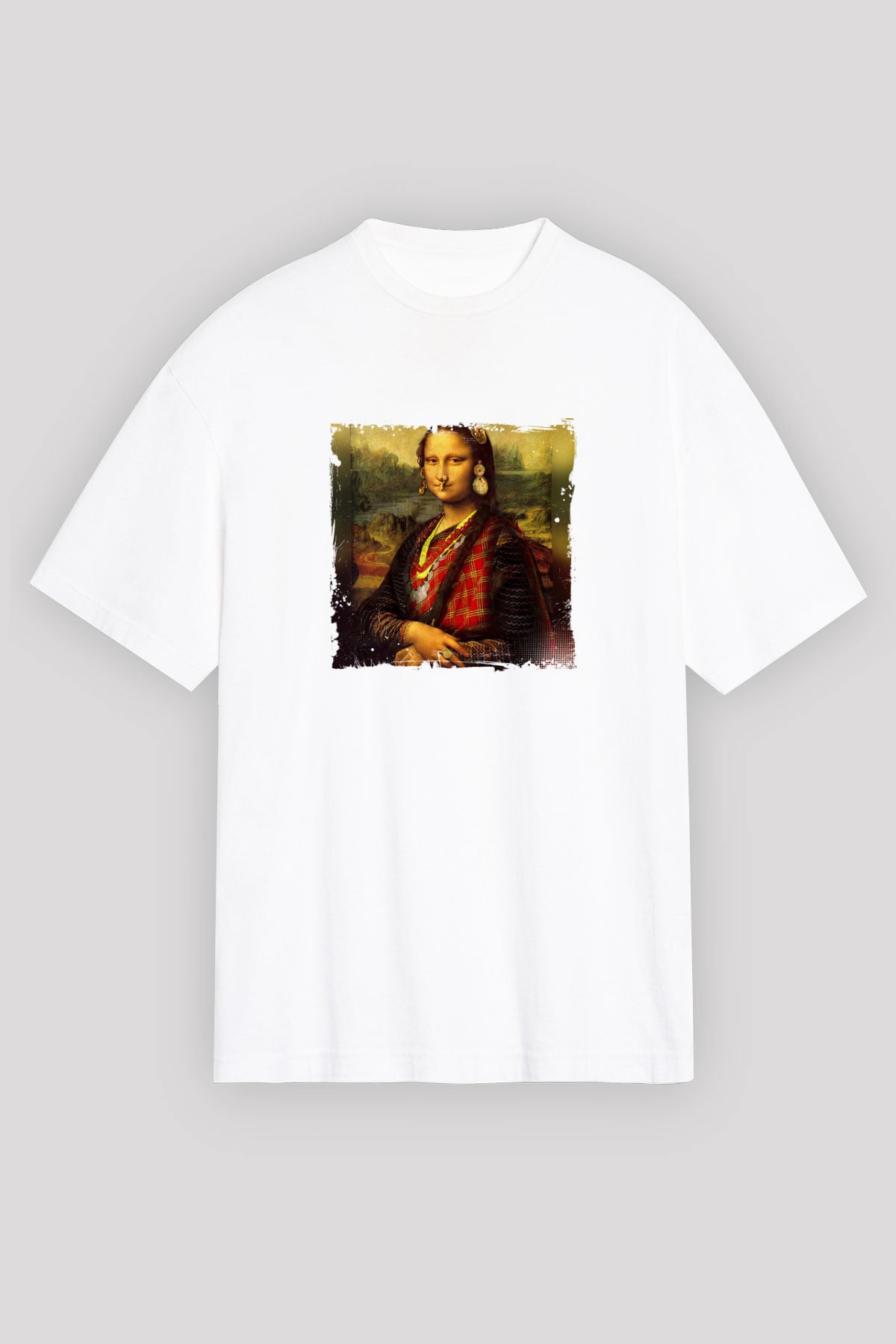 Mona Lisa Unisex Baskılı Beyaz Tişört