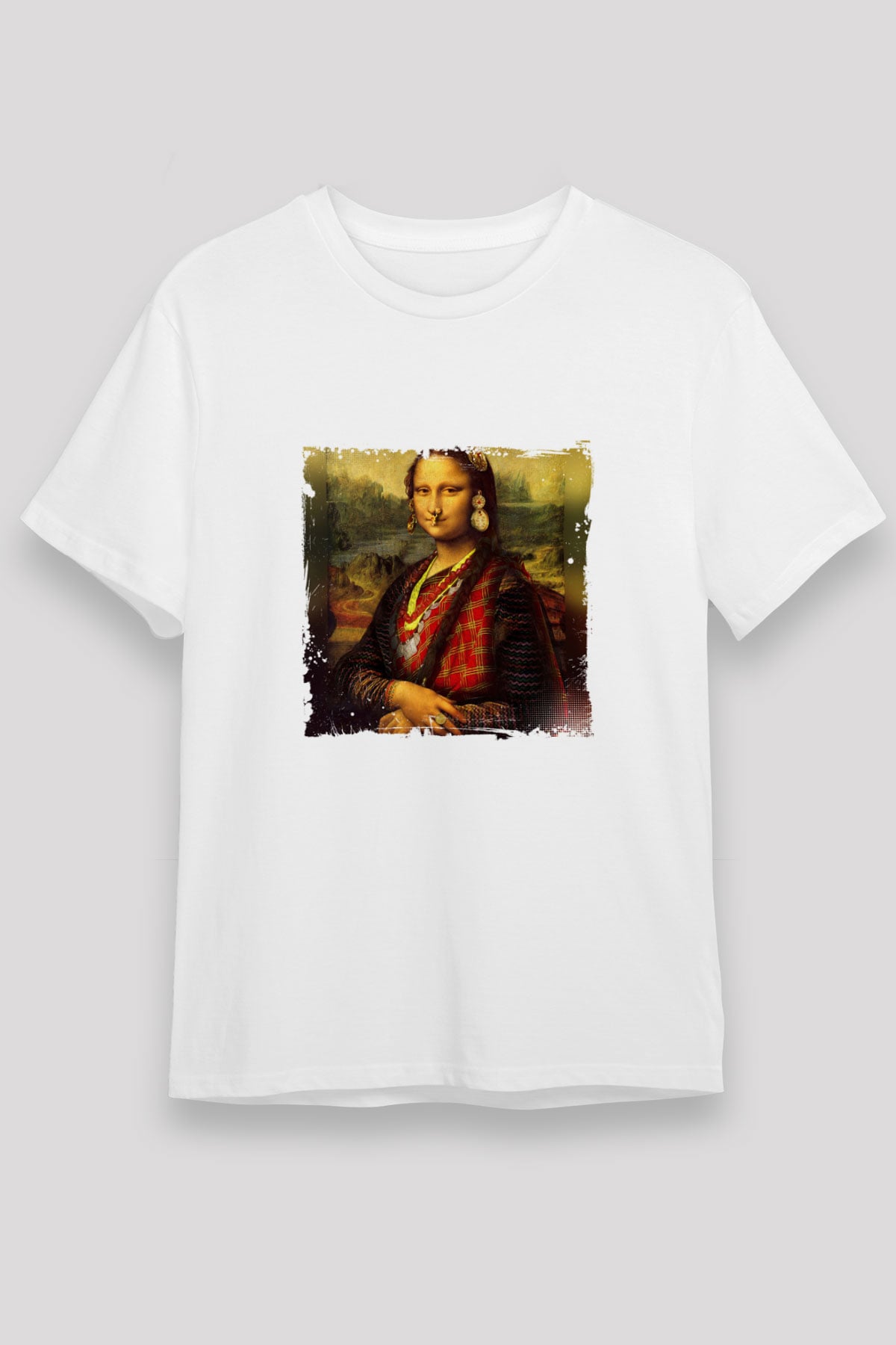 Mona Lisa Unisex Baskılı Beyaz Tişört