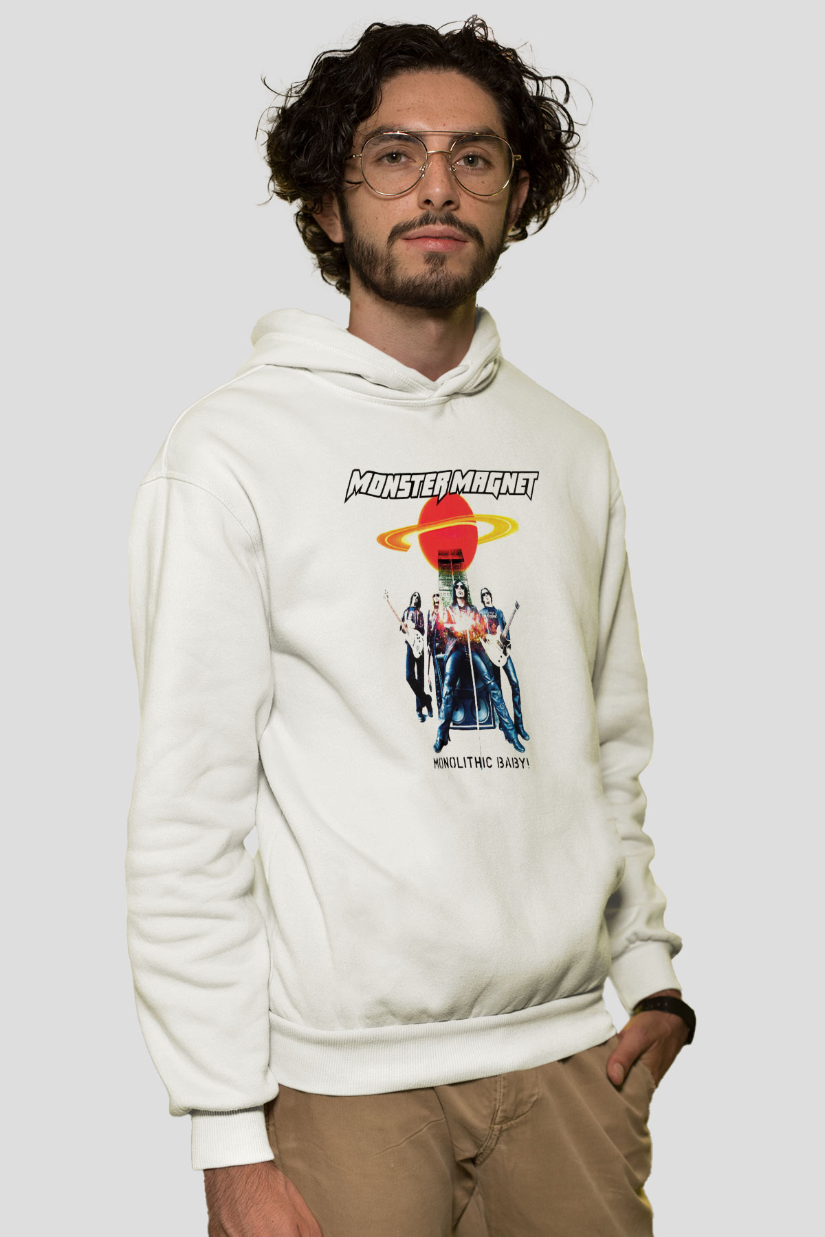 Monster Magnet Beyaz Unisex Kapşonlu Sweatshirt