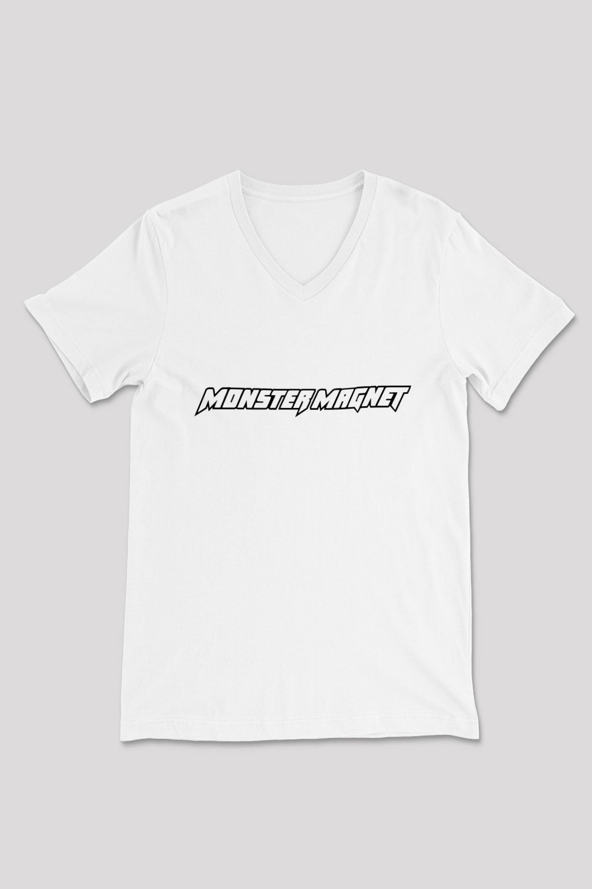 Monster Magnet Beyaz Unisex V Yaka Tişört T-Shirt