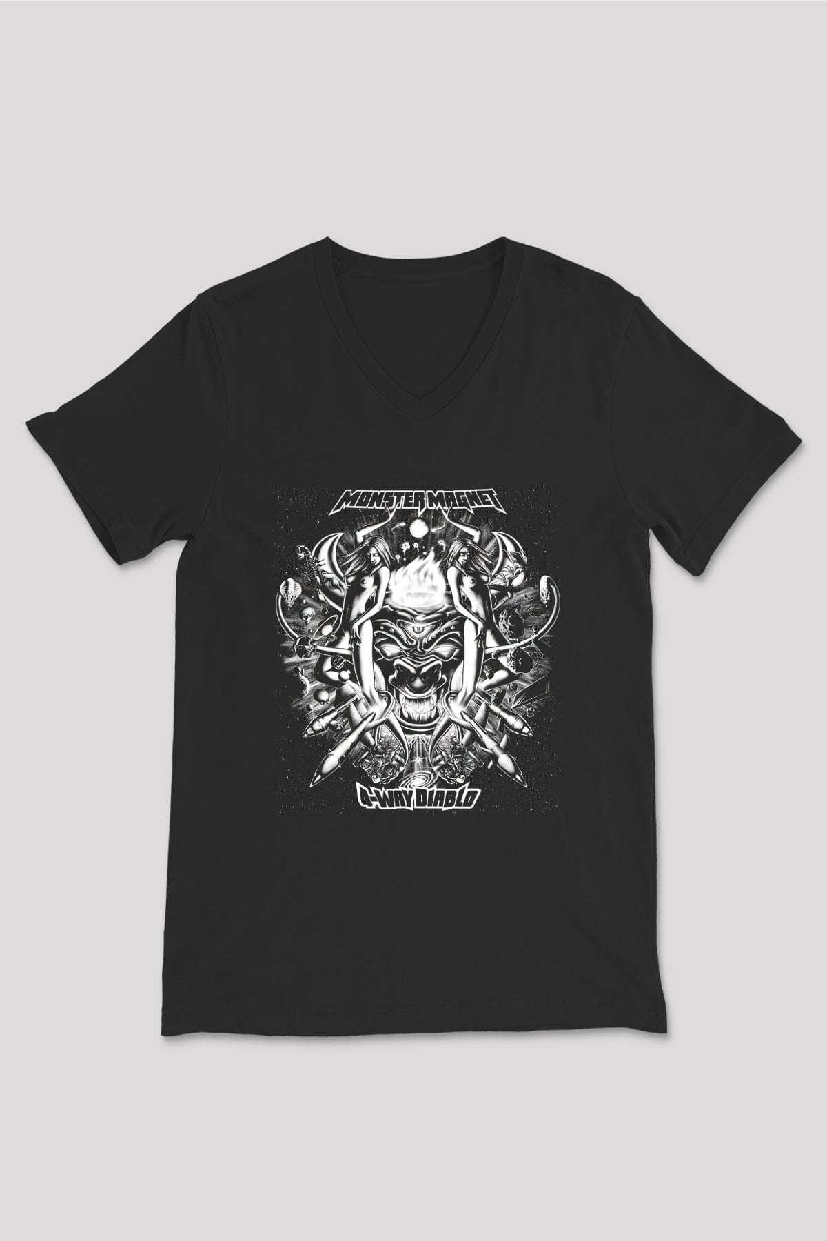 Monster Magnet Siyah Unisex V Yaka Tişört T-Shirt