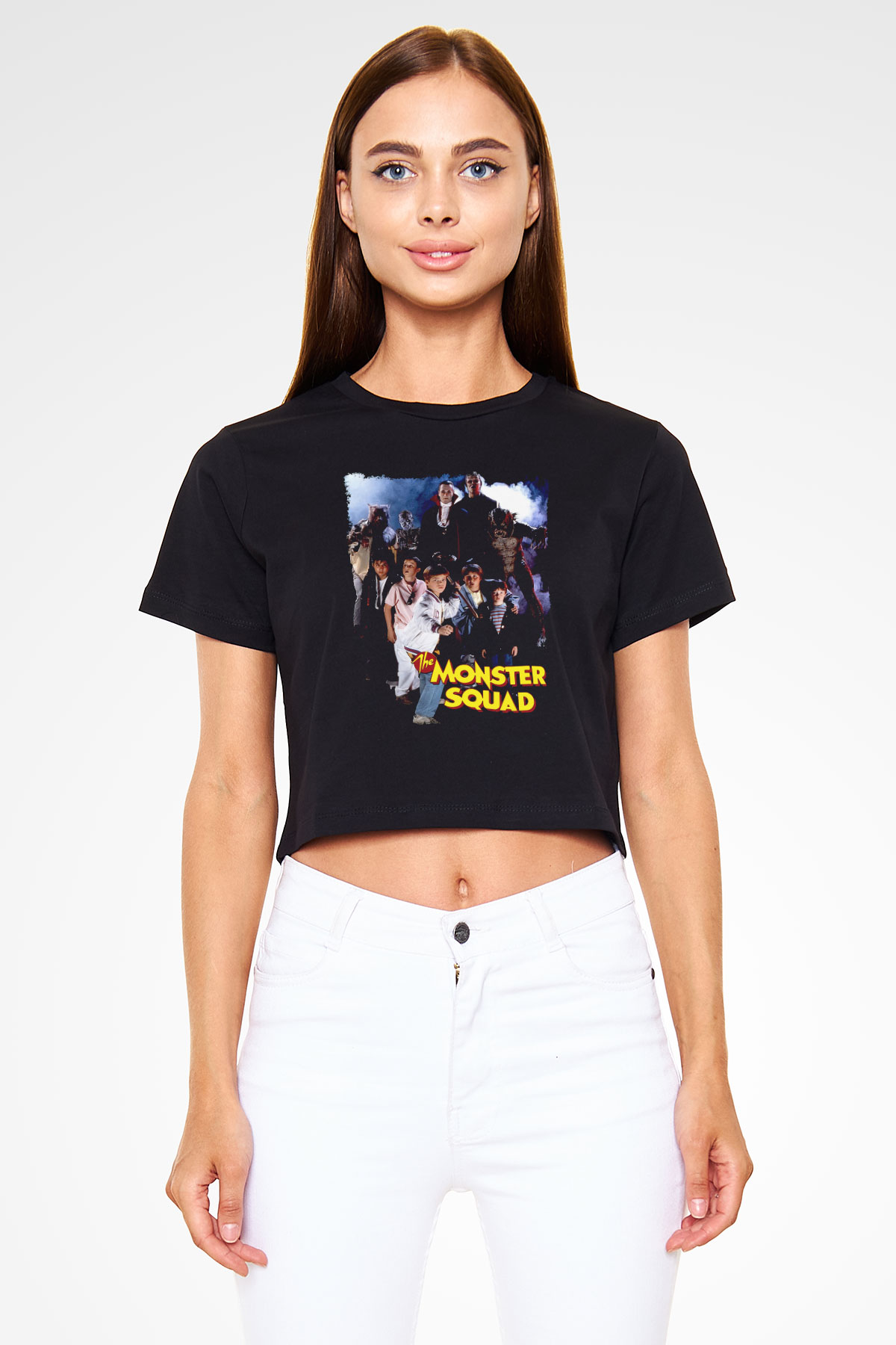 Monster Squad Siyah   Crop Top Tişört