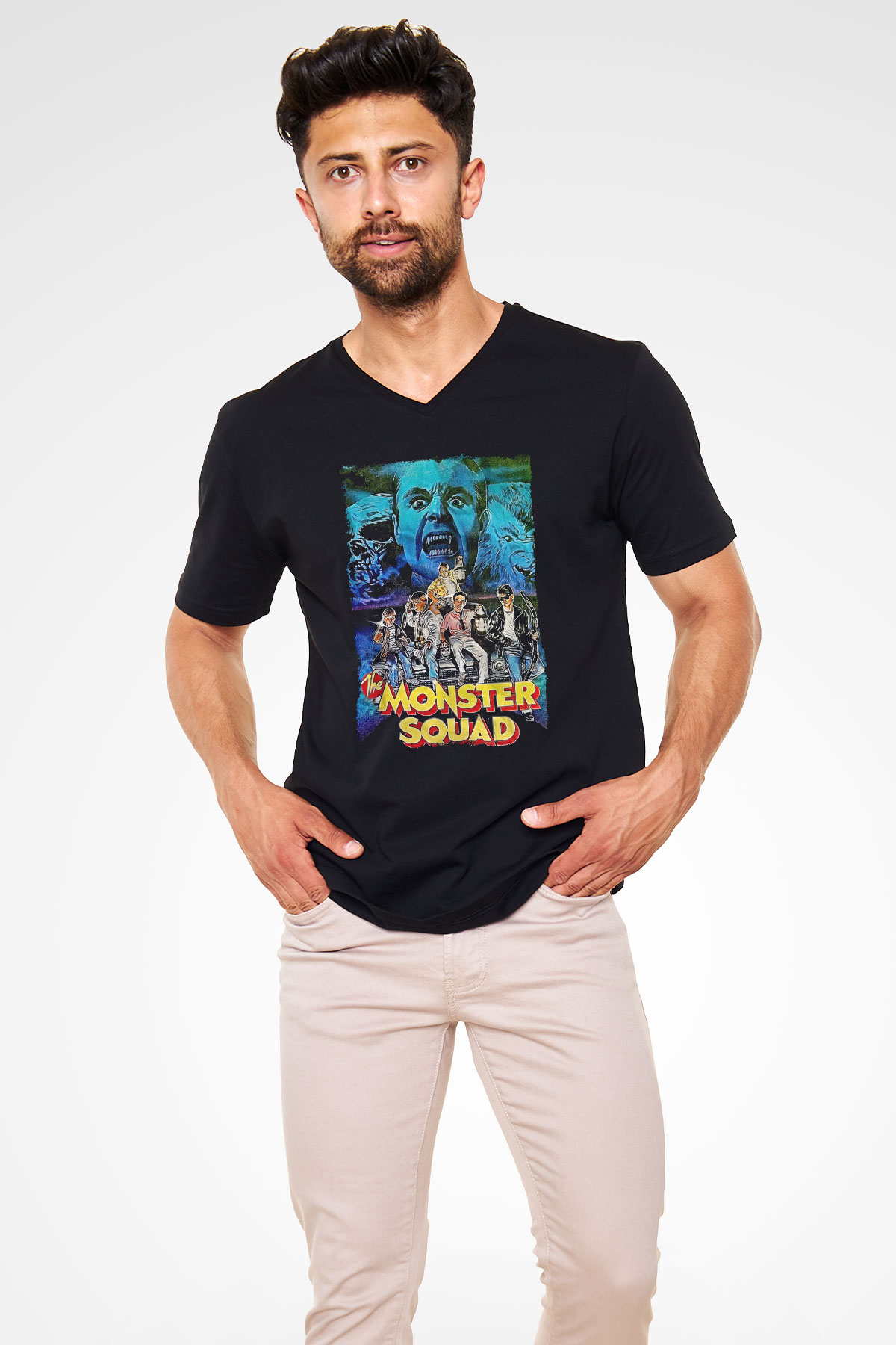 Monster Squad Siyah Unisex  V Yaka Tişört