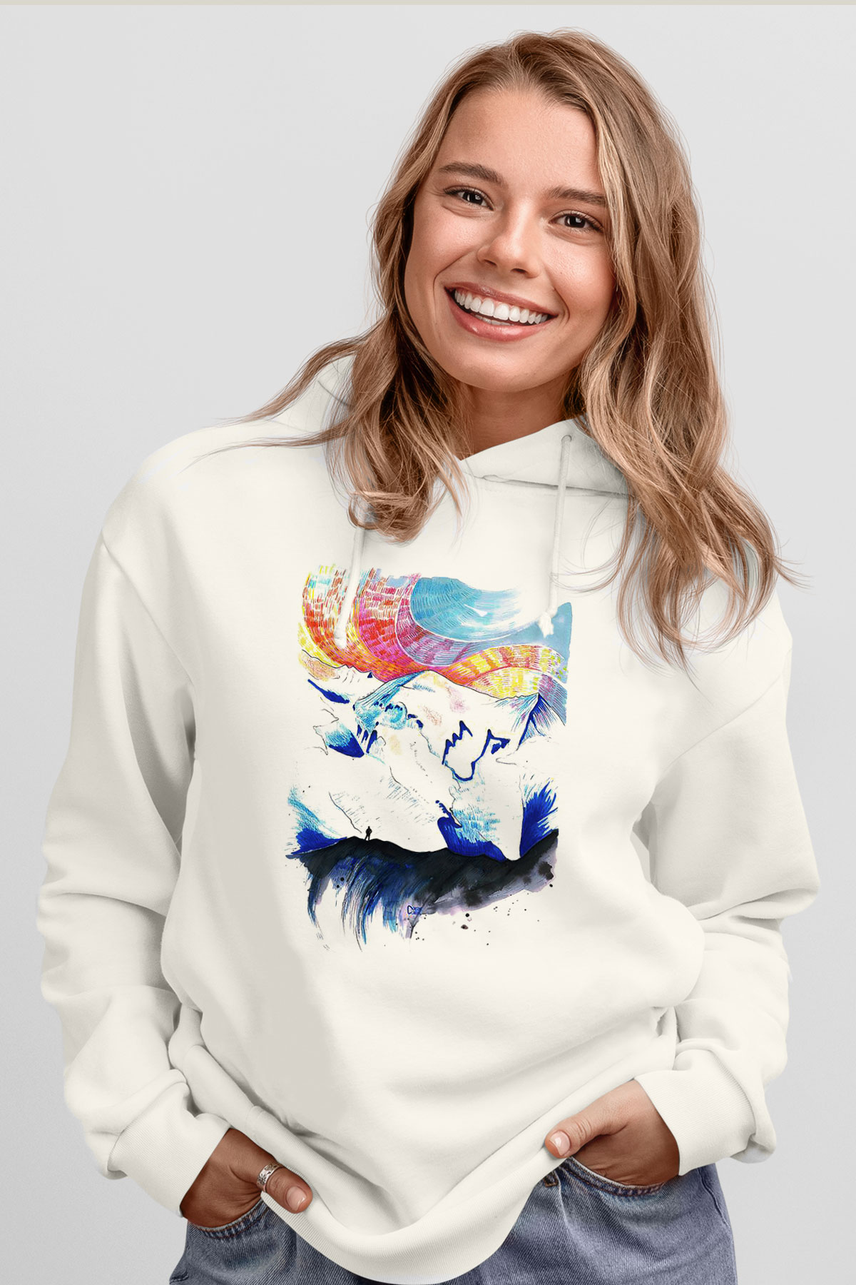Mont Blanc Beyaz Unisex Kapşonlu Sweatshirt