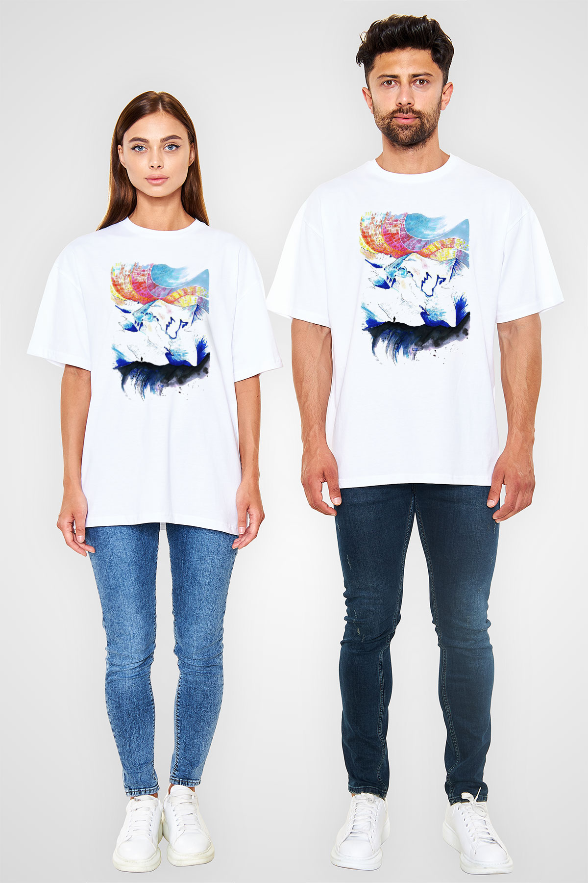 Mont Blanc Beyaz Unisex Oversize Tişört T-Shirt