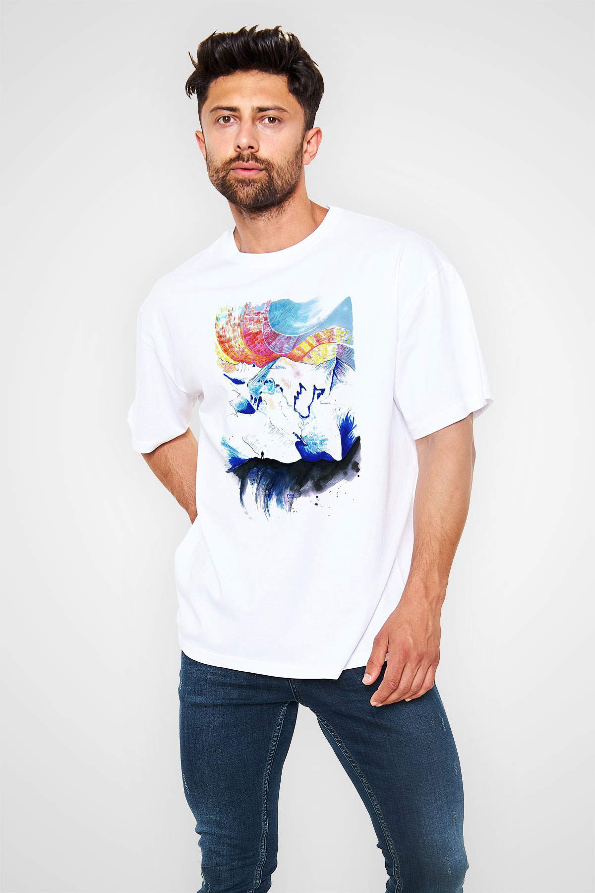 Mont Blanc Beyaz Unisex Oversize Tişört T-Shirt