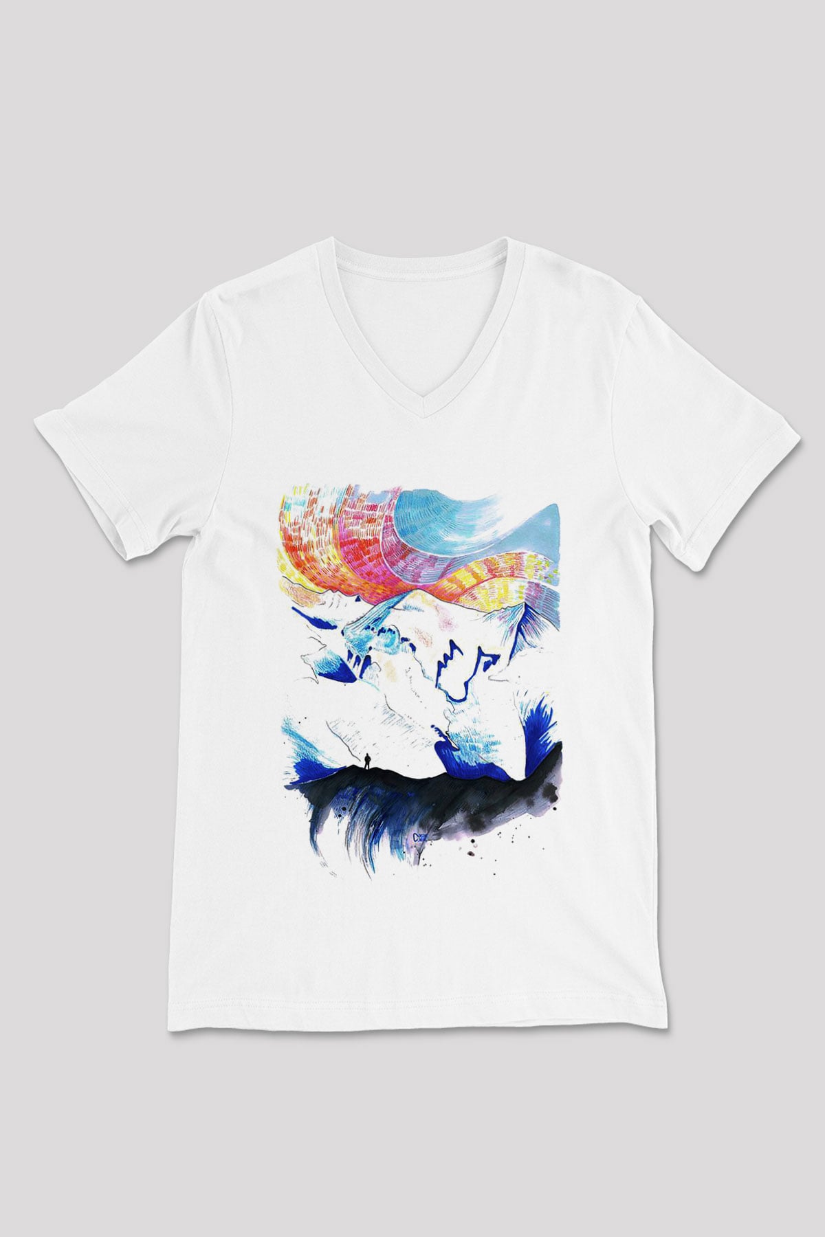 Mont Blanc Beyaz Unisex V Yaka Tişört T-Shirt