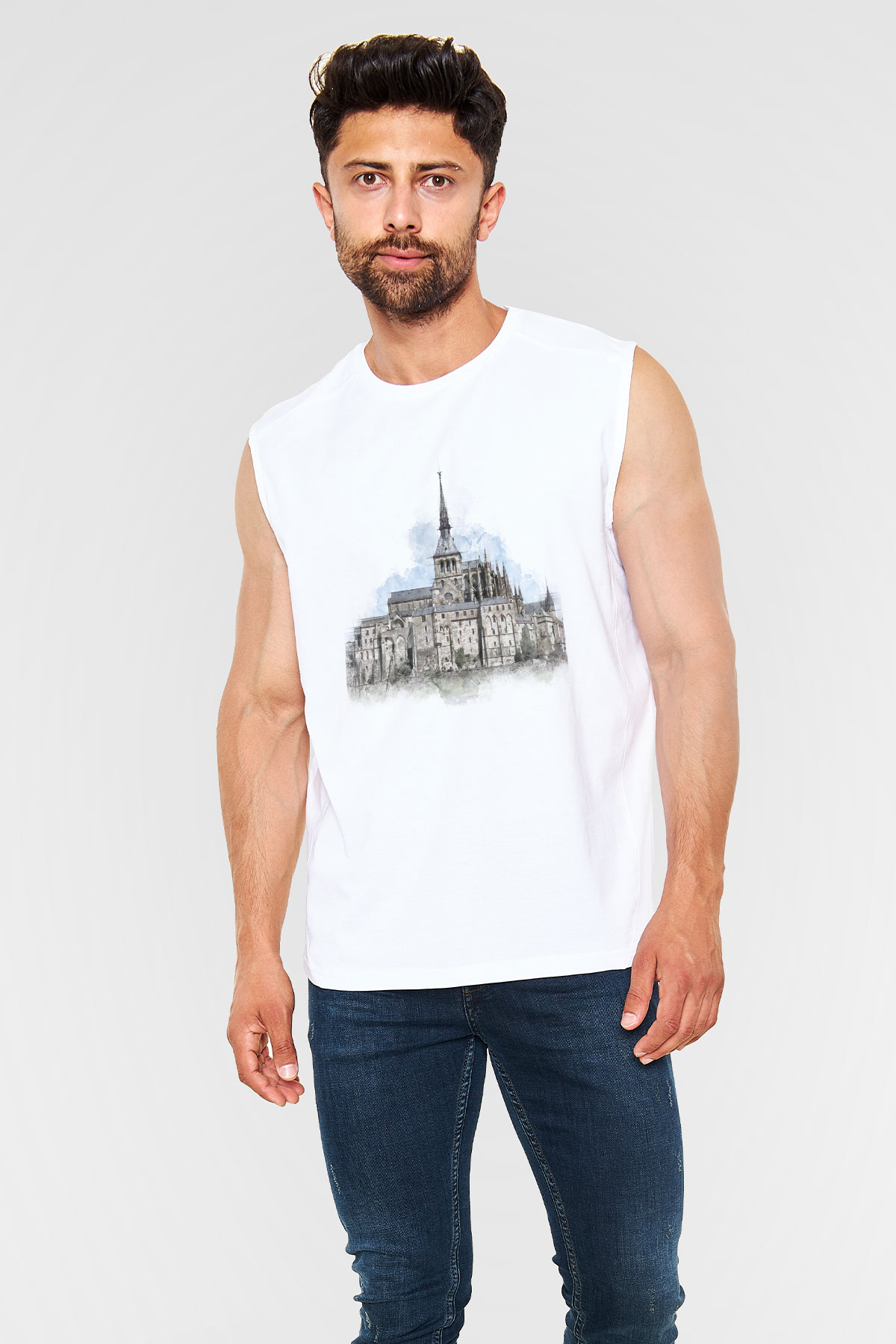 Mont Saint-Michel Beyaz Unisex Kolsuz Tişört