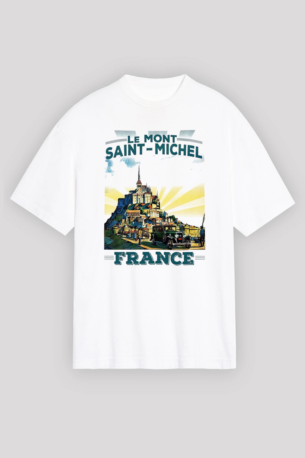 Mont Saint-Michel Beyaz Unisex Oversize Tişört T-Shirt
