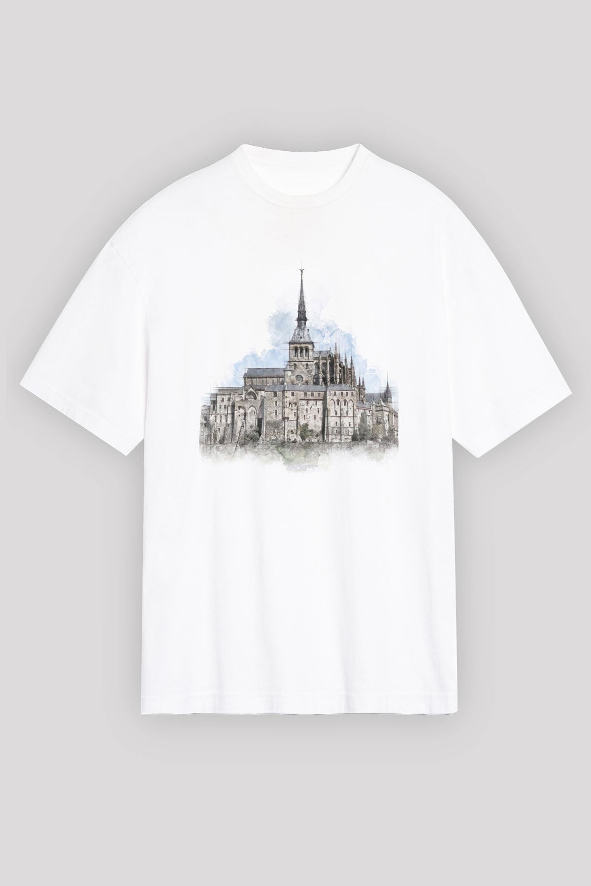 Mont Saint-Michel Beyaz Unisex Tişört T-Shirt - TişörtFabrikası