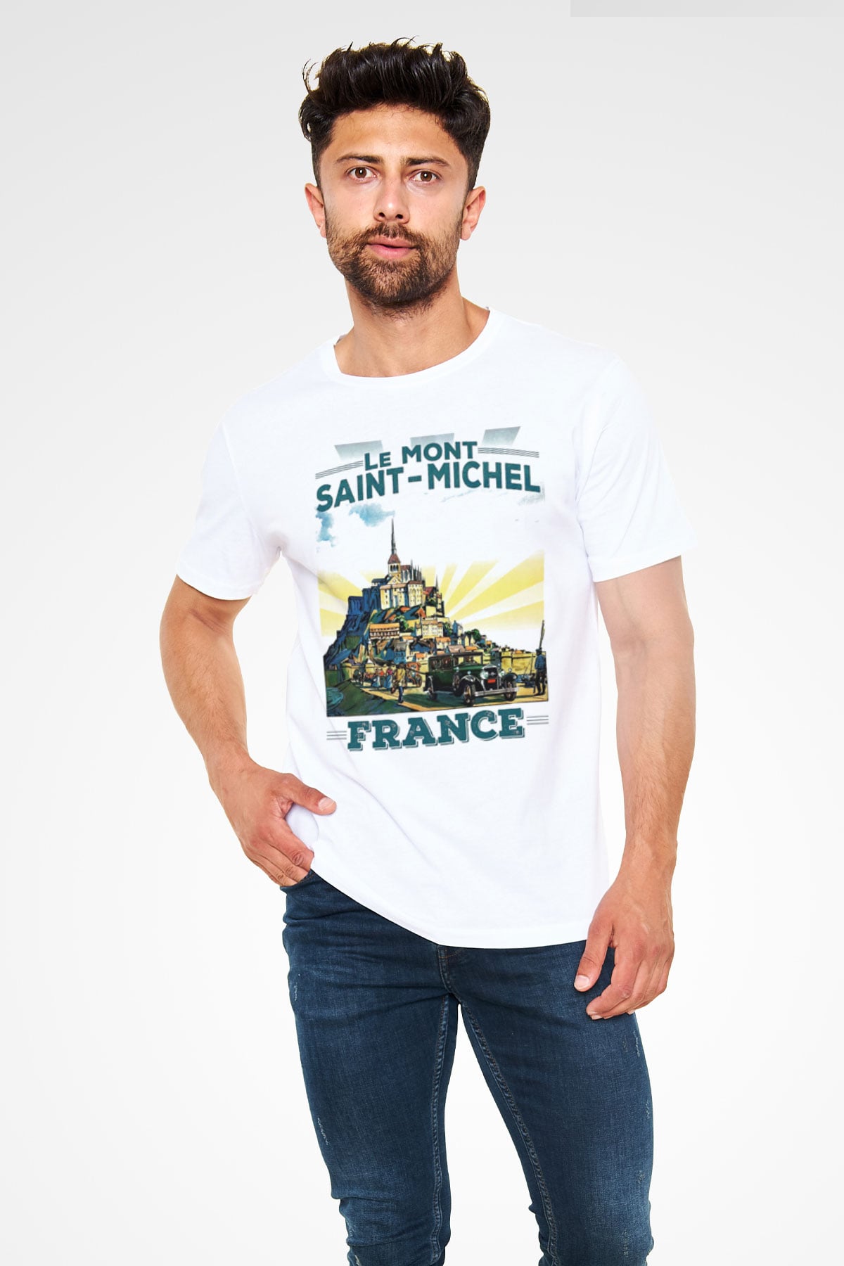 Mont Saint-Michel Beyaz Unisex Tişört T-Shirt - TişörtFabrikası