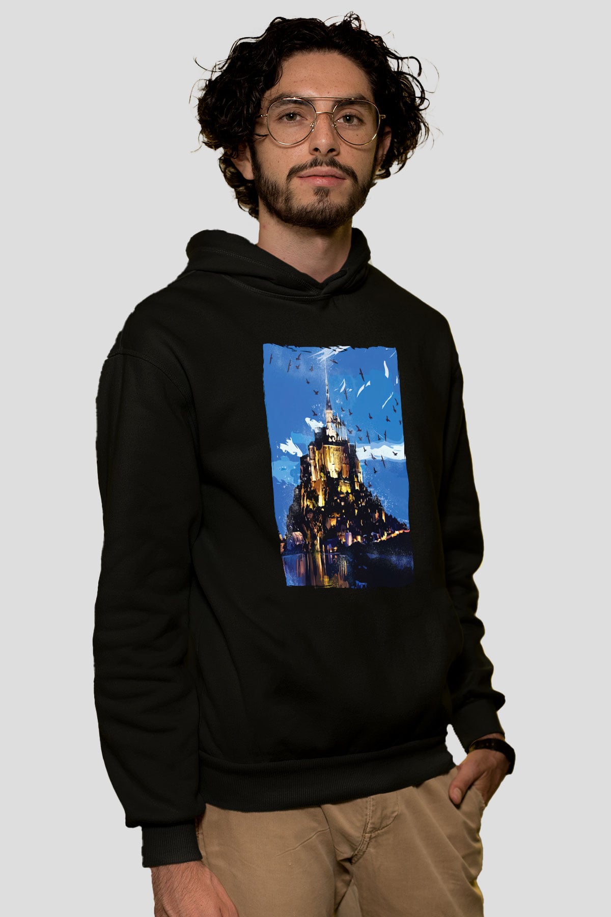 Mont Saint-Michel Siyah Unisex Hoodie