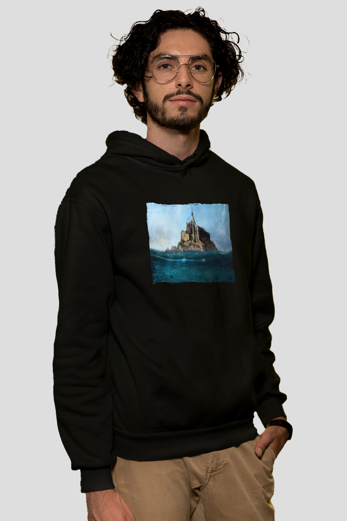 Mont Saint-Michel Siyah Unisex Hoodie