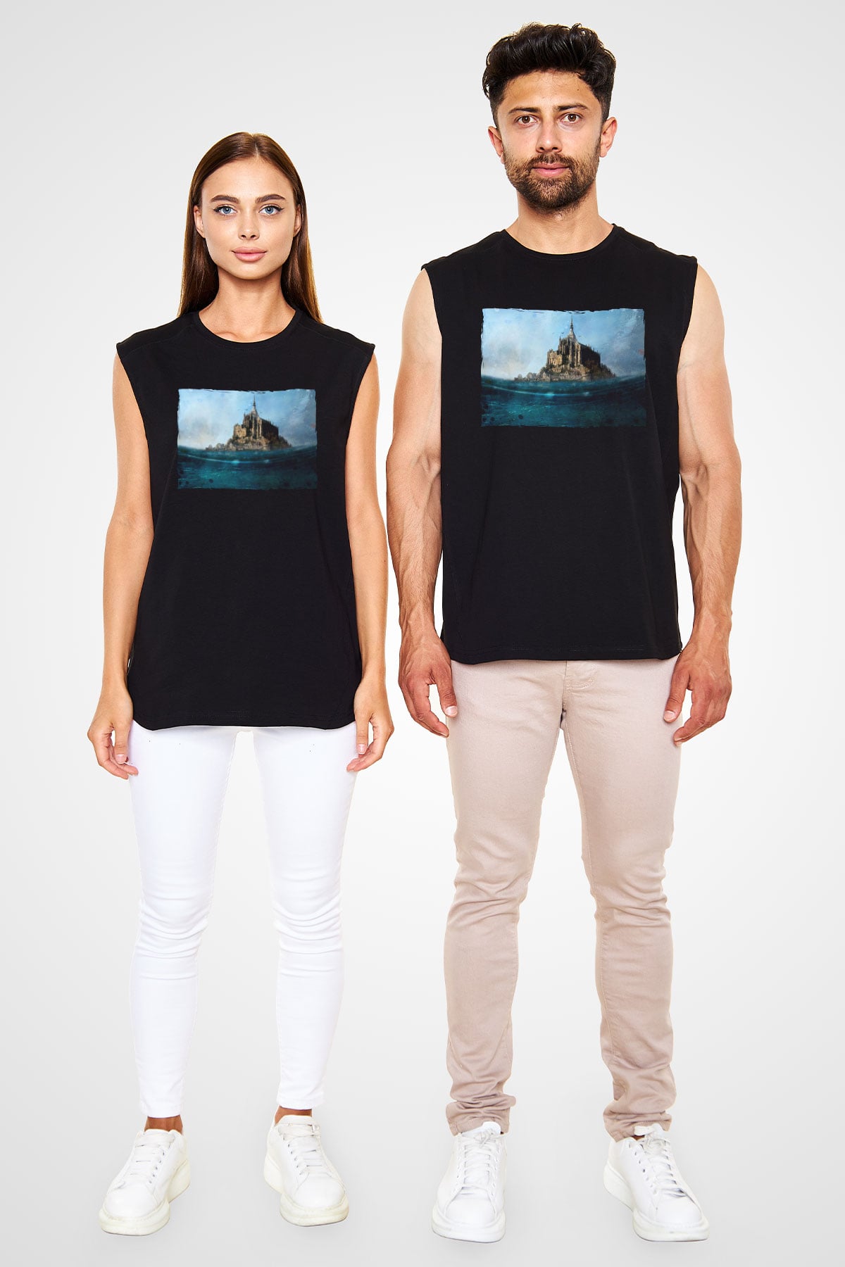 Mont Saint-Michel Siyah Unisex Kolsuz Tişört