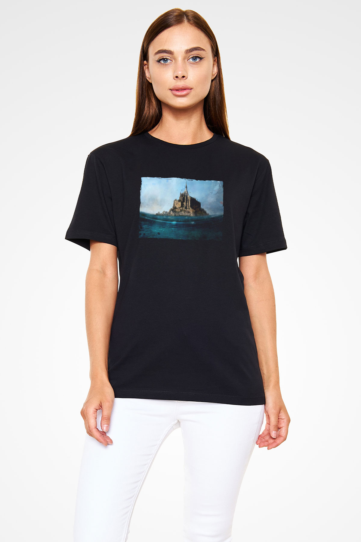 Mont Saint-Michel Siyah Unisex Tişört T-Shirt - TişörtFabrikası