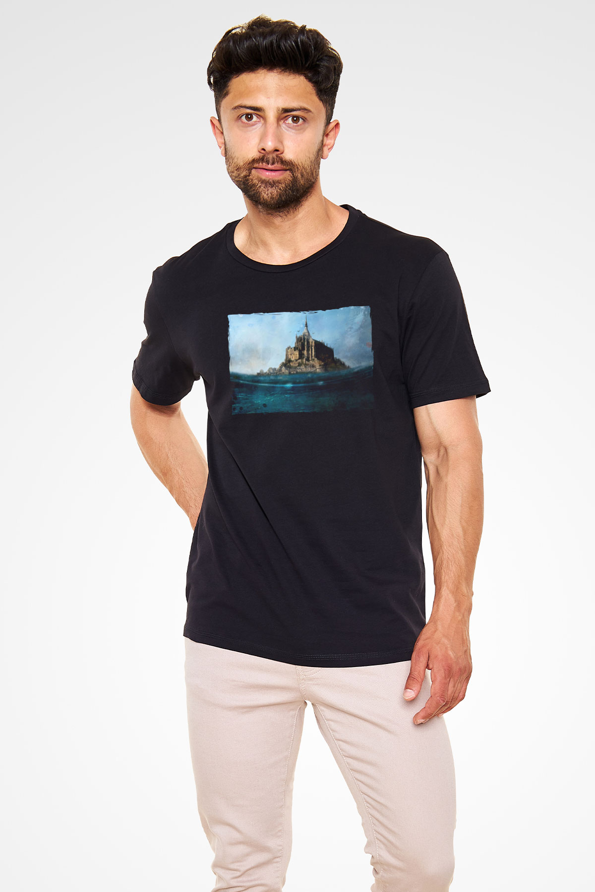 Mont Saint-Michel Siyah Unisex Tişört T-Shirt - TişörtFabrikası