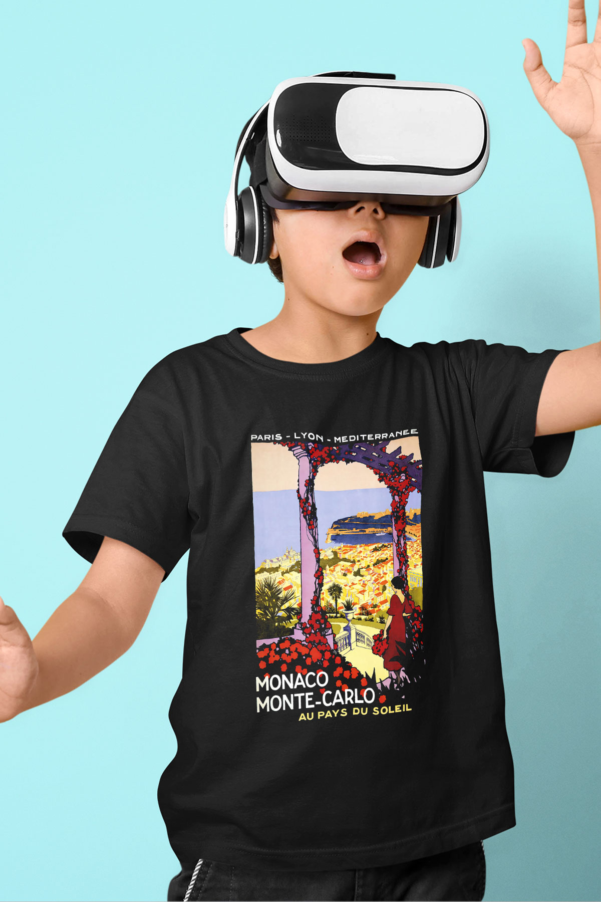 Monte Carlo Baskılı Siyah Unisex Çocuk Tişört