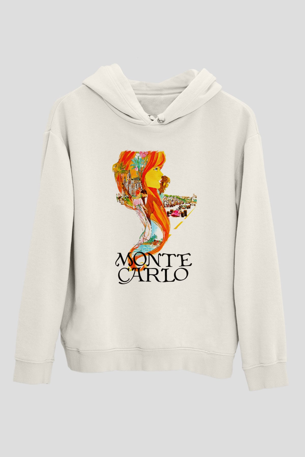 Monte Carlo Beyaz Unisex Kapşonlu Sweatshirt