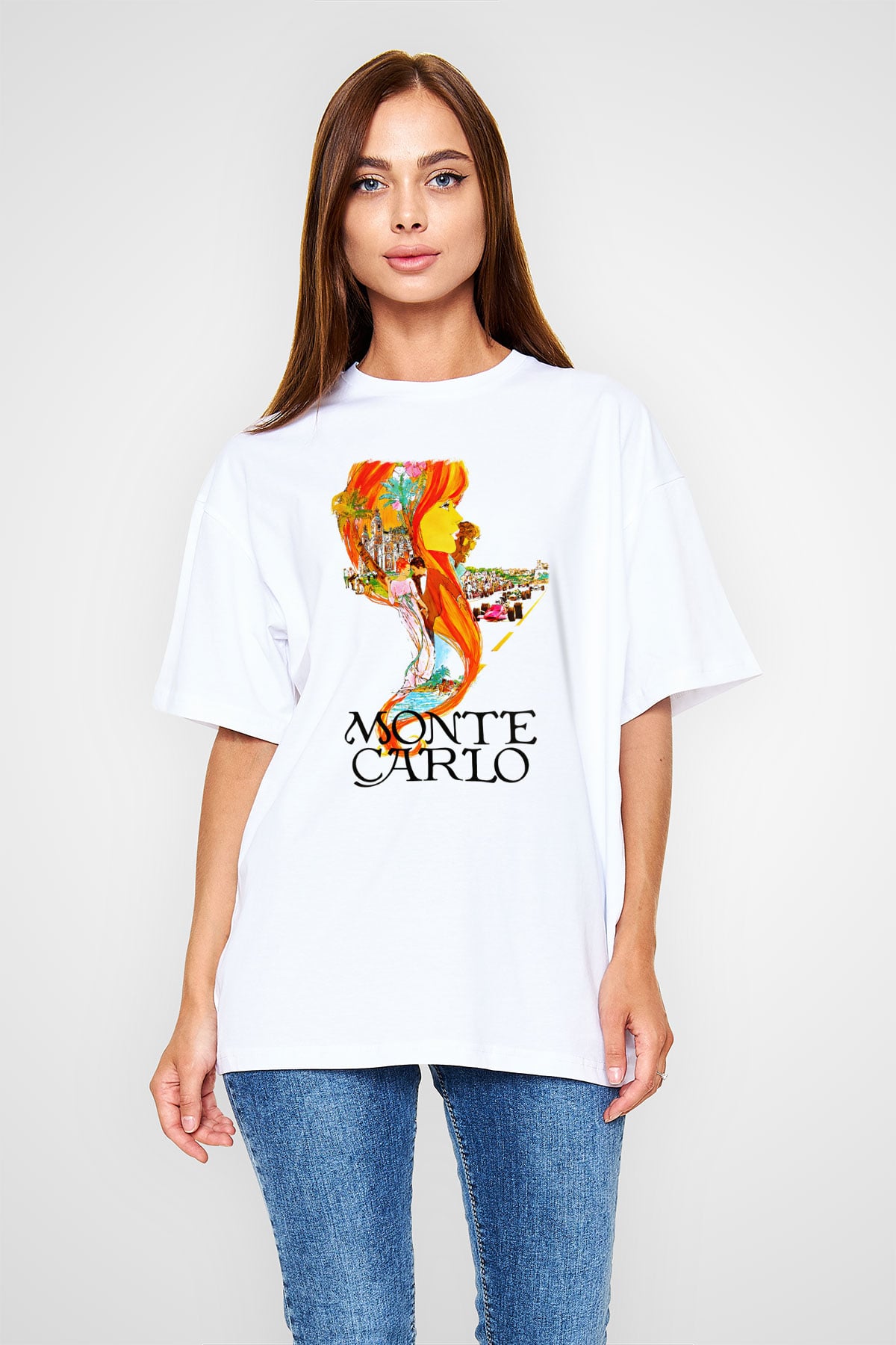 Monte Carlo Beyaz Unisex Oversize Tişört T-Shirt