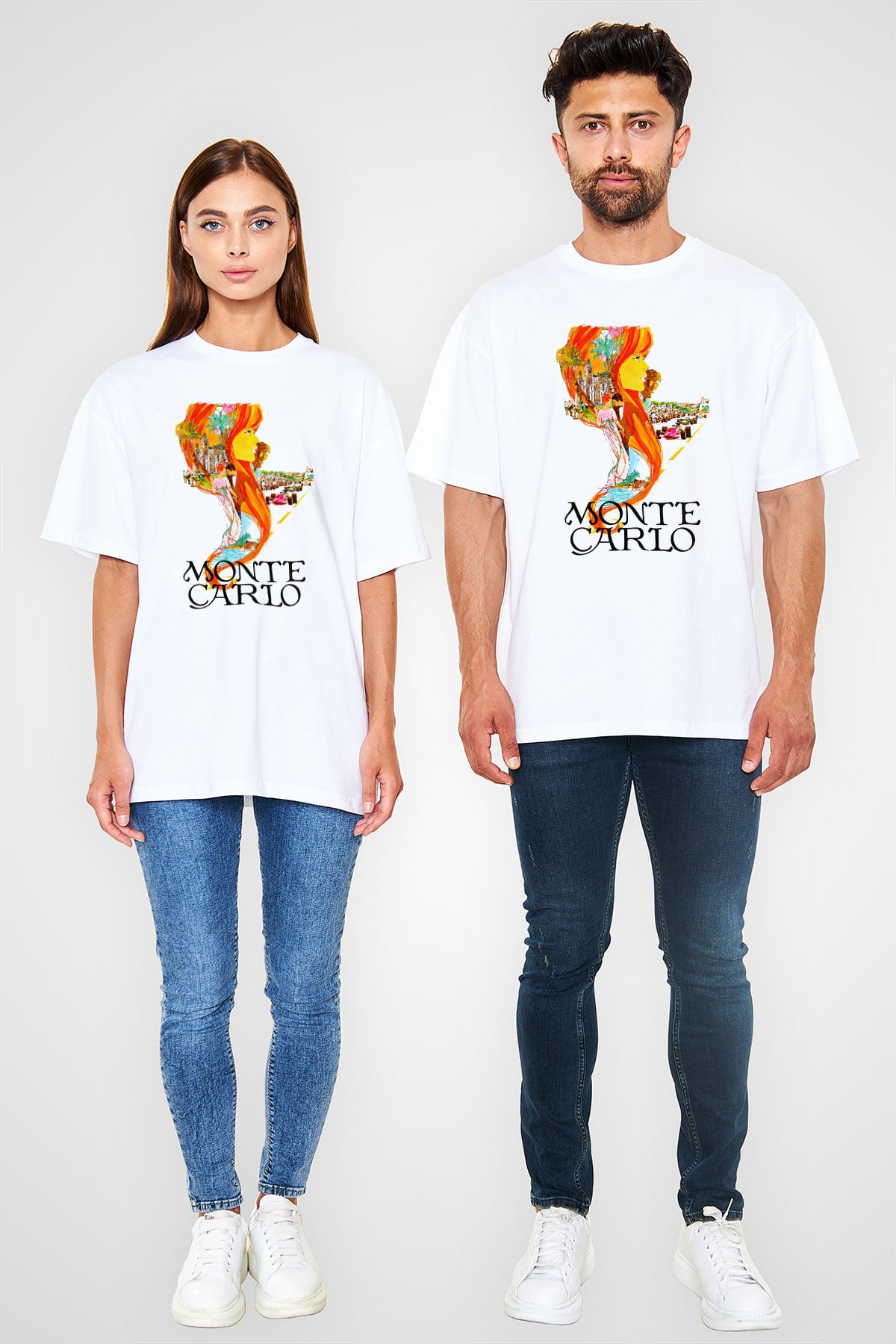 Monte Carlo Beyaz Unisex Oversize Tişört T-Shirt