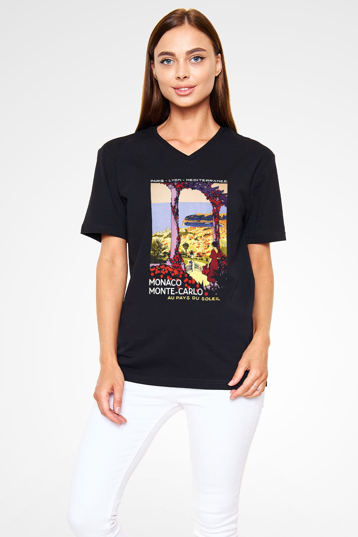 Monte Carlo Siyah Unisex V Yaka Tişört T-Shirt