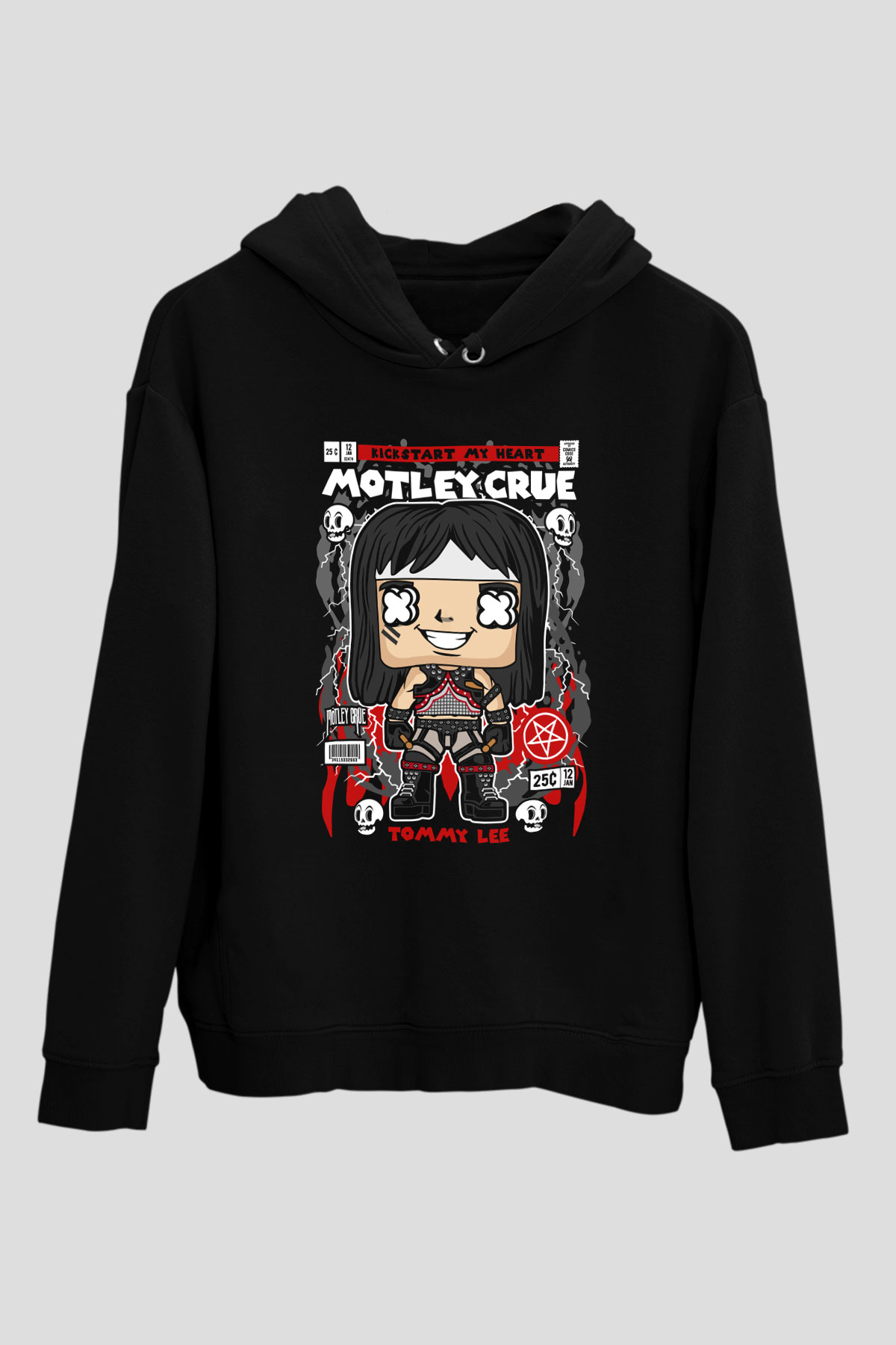 Montley Crue Baskılı Unisex Siyah Hoodie