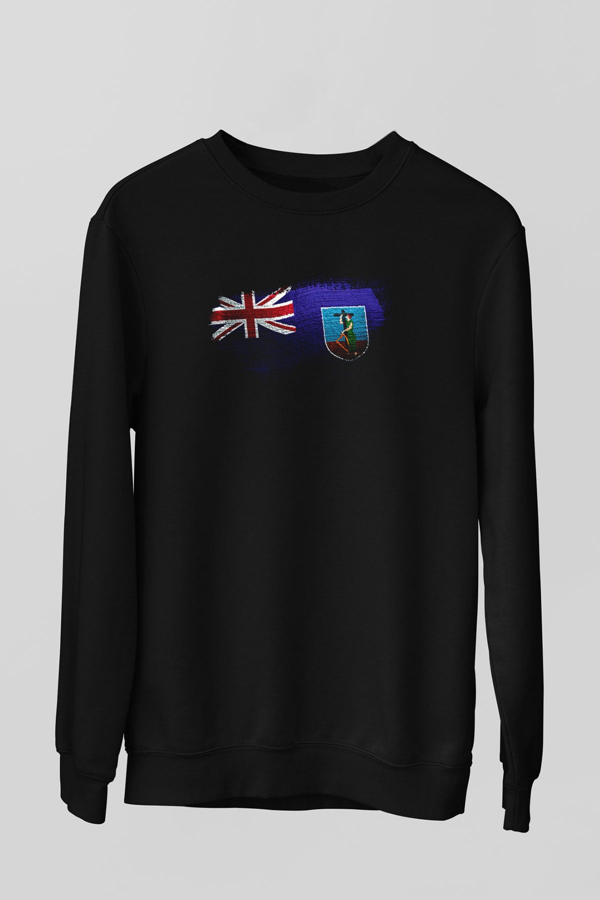 Montserrat Bayrağı Baskılı Unisex Siyah Sweatshirt