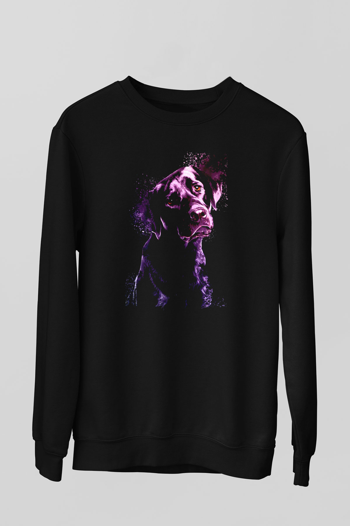 Mor Köpek Baskılı Unisex Siyah  Sweatshirt