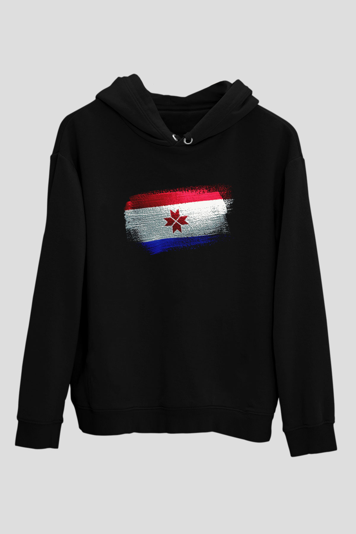 Mordovya - Mordovia Bayrağı Baskılı Unisex Siyah Kapüşonlu Sweatshirt