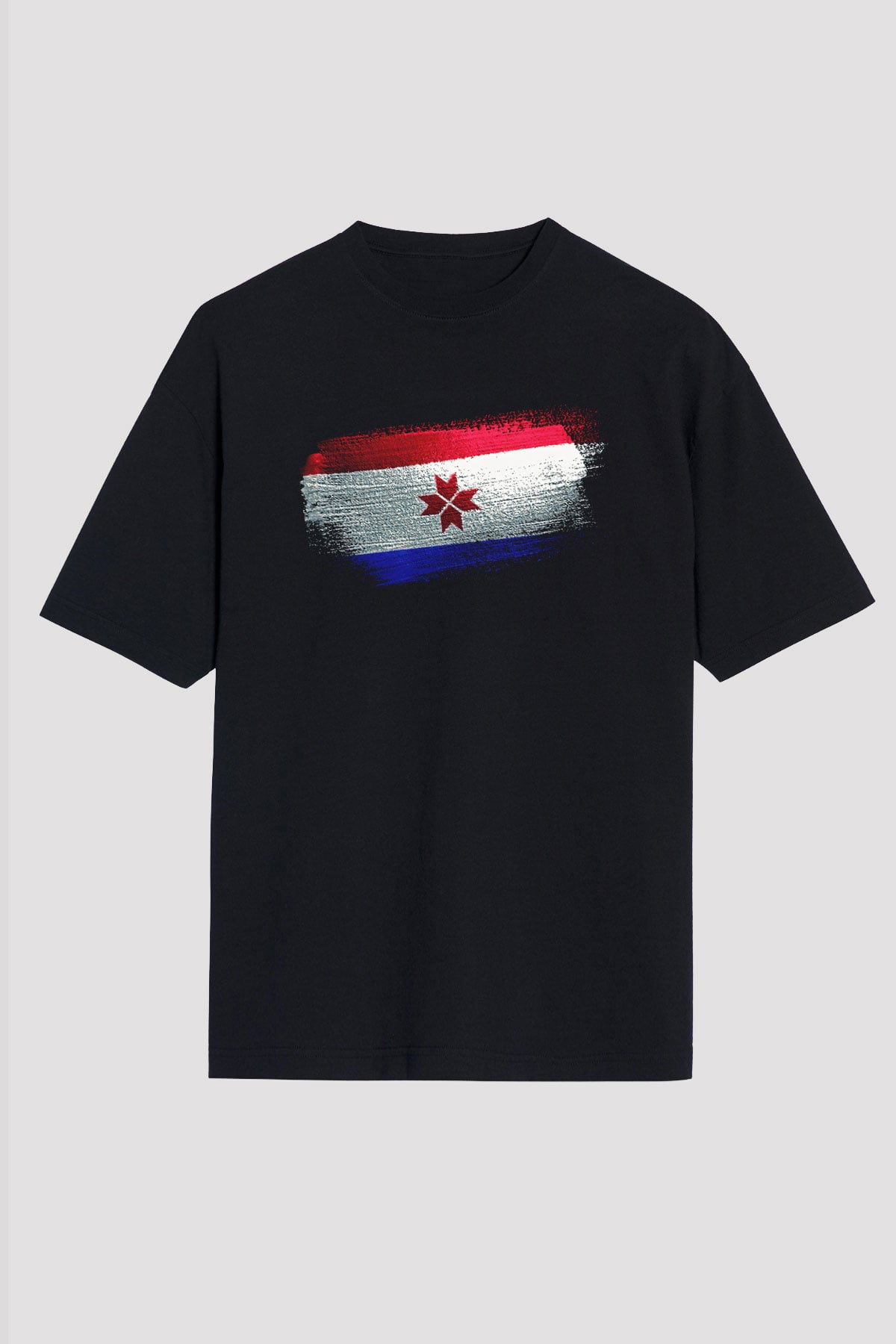 Mordovya - Mordovia Bayrağı Baskılı Unisex Siyah Oversize Tişört