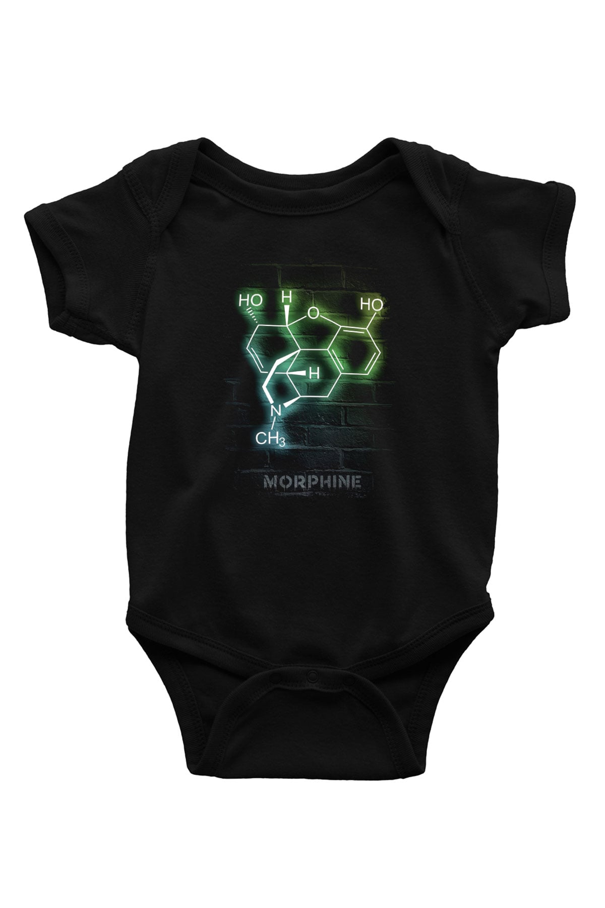 Morfin Molekülü Neon Baskılı Unisex  Siyah Bebek Body - Zıbın