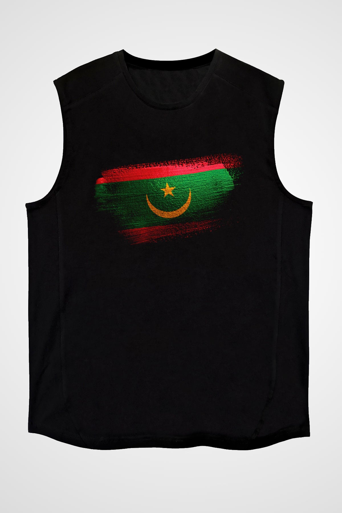Moritanya - Mauritania Bayrağı Baskılı Unisex Siyah Kolsuz Tişört
