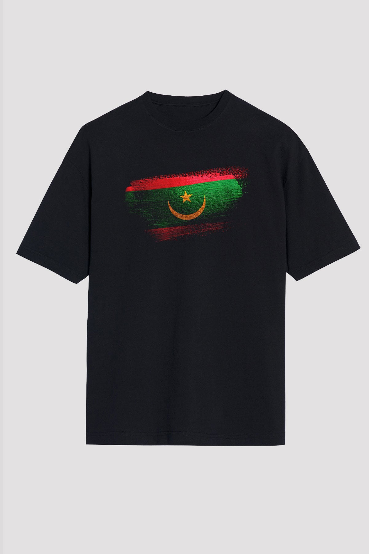 Moritanya - Mauritania Bayrağı Baskılı Unisex Siyah Oversize Tişört