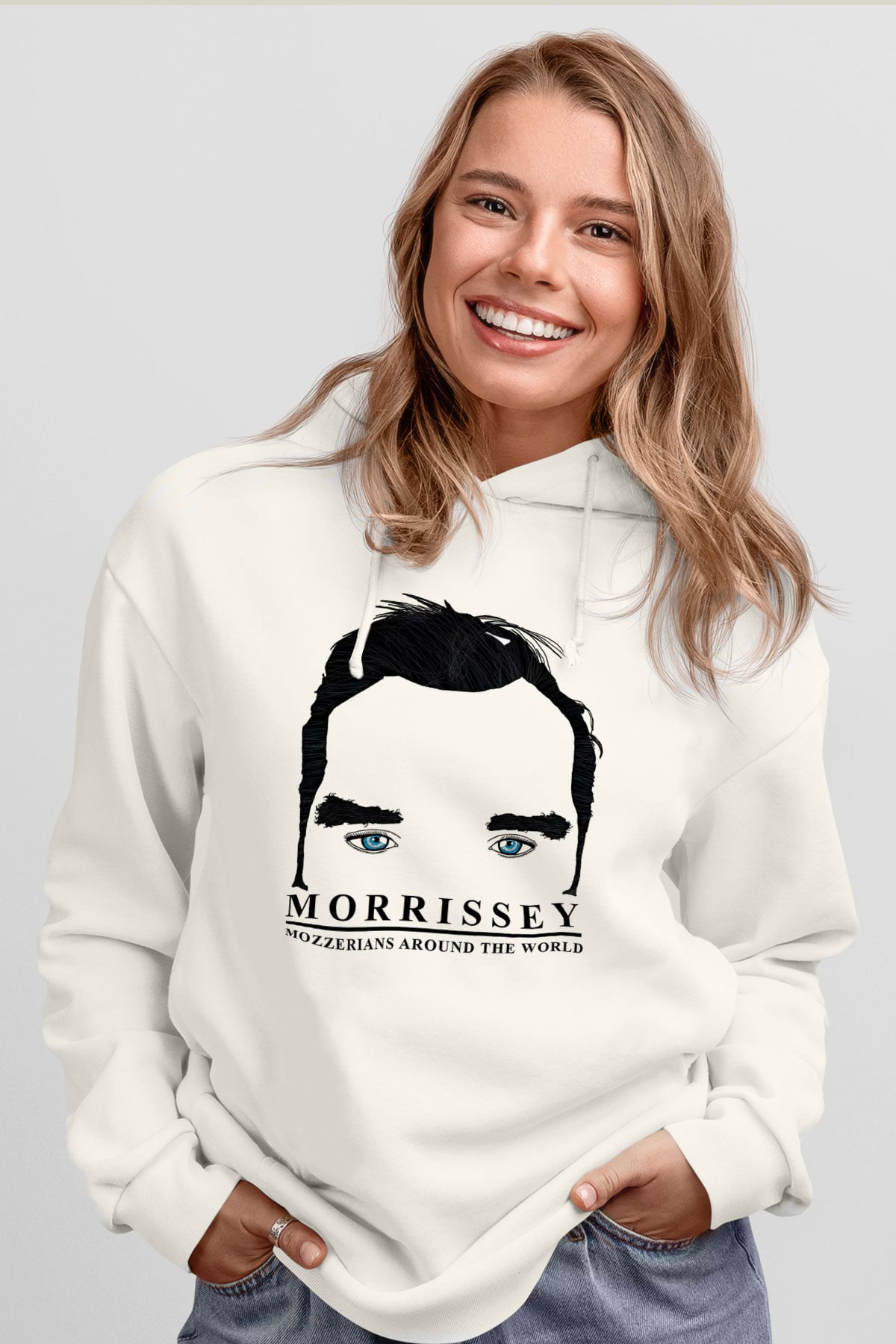 Morrissey Baskılı Beyaz Unisex Kapüşonlu Sweatshirt