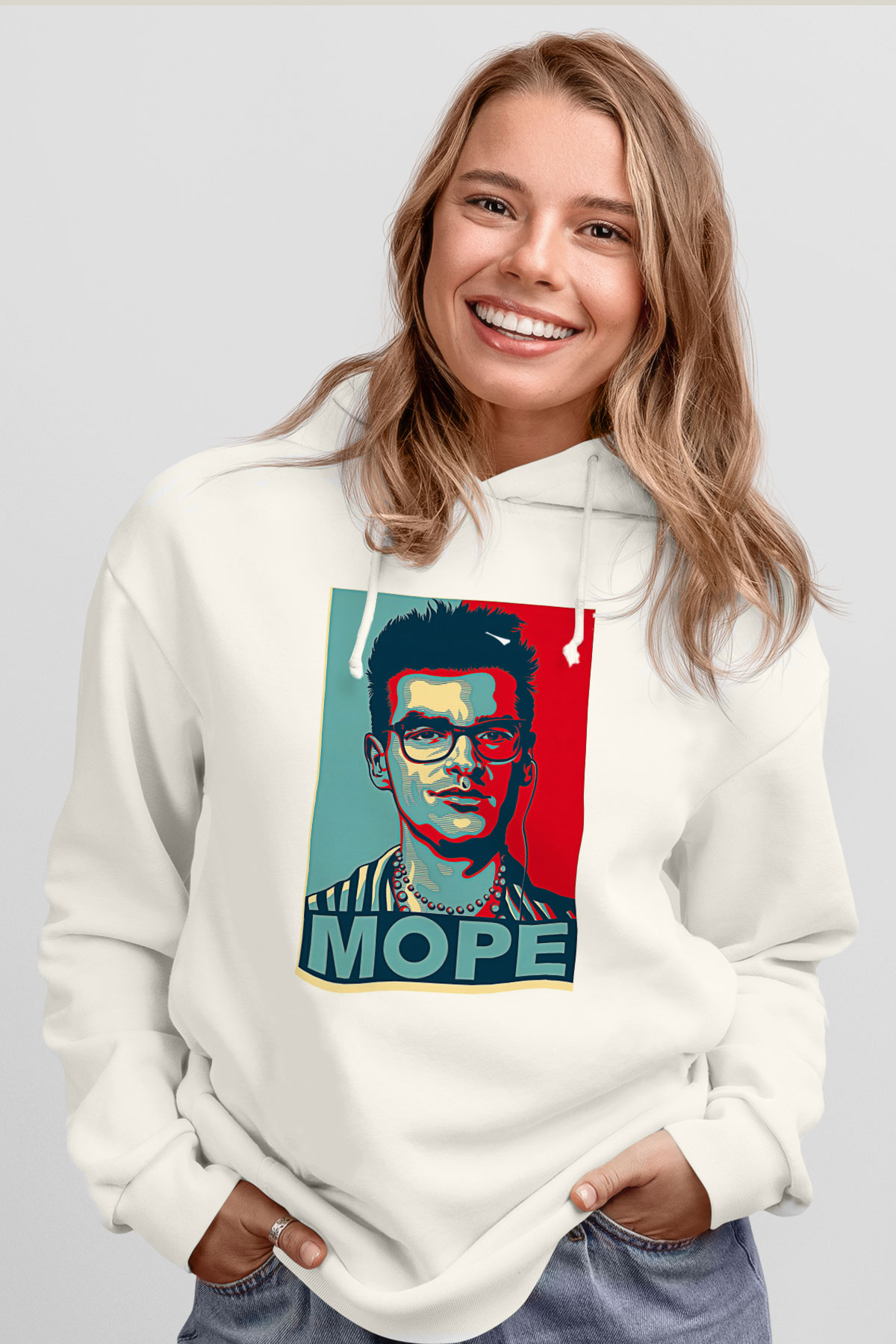 Morrissey Baskılı Beyaz Unisex Kapüşonlu Sweatshirt