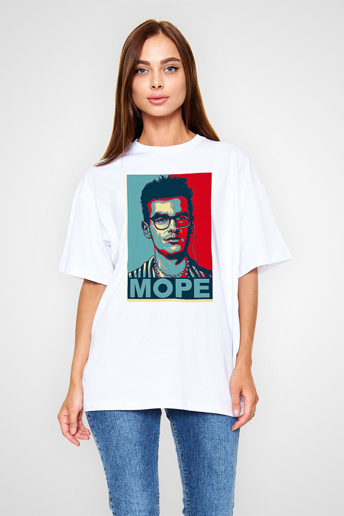 Morrissey Baskılı Beyaz Unisex Oversize Tişört - Tshirt