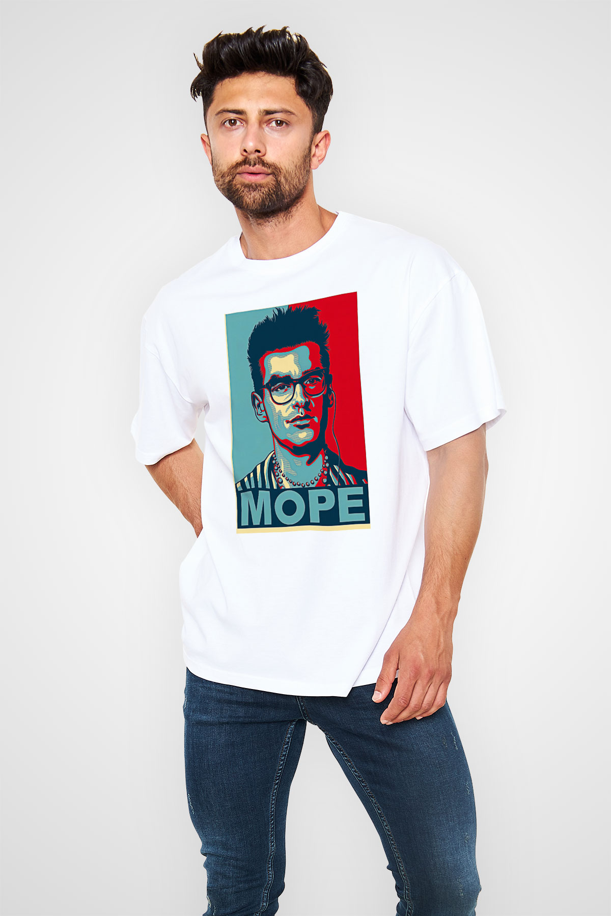Morrissey Baskılı Beyaz Unisex Oversize Tişört - Tshirt
