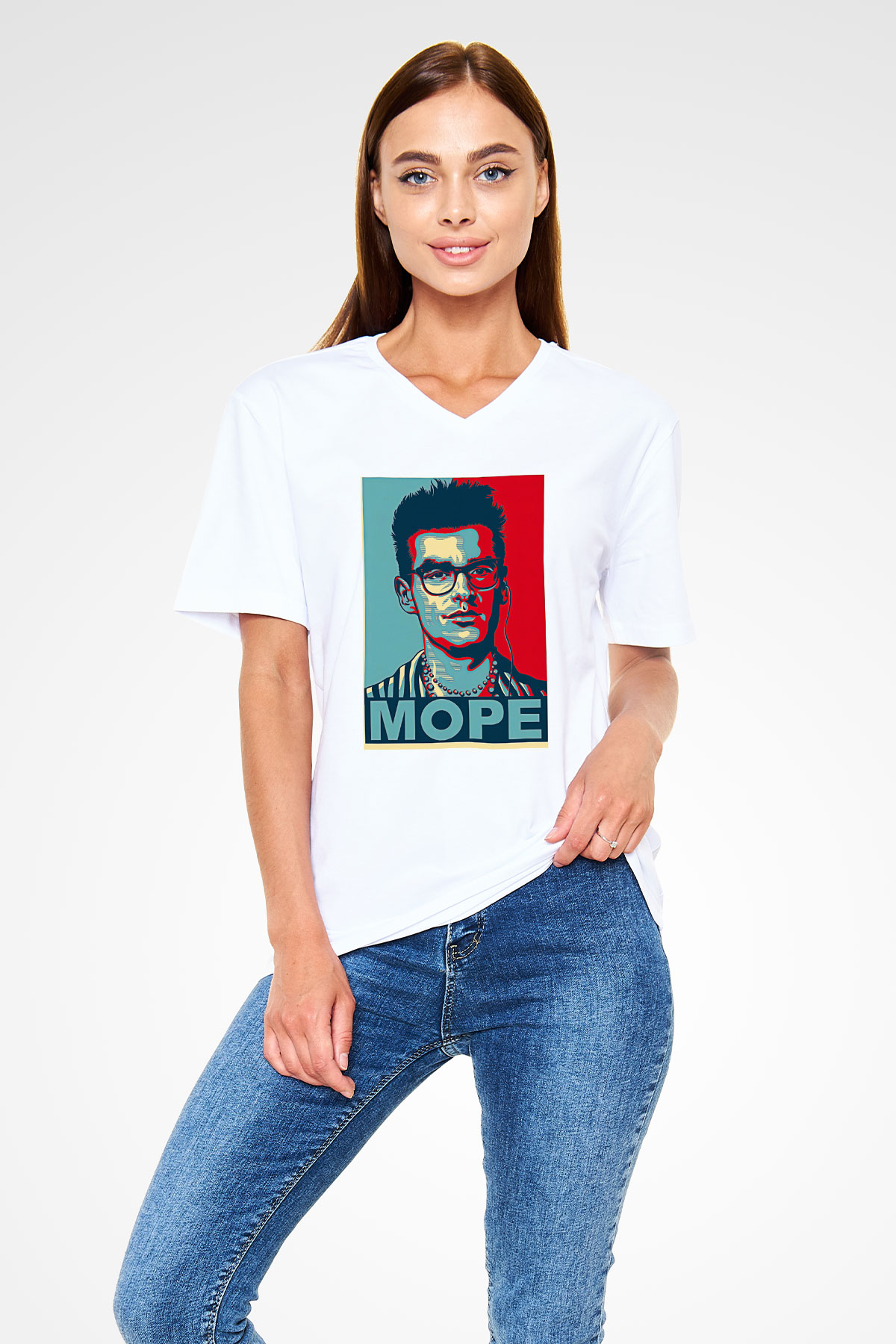Morrissey Baskılı Beyaz Unisex V Yaka Tişört - Tshirt
