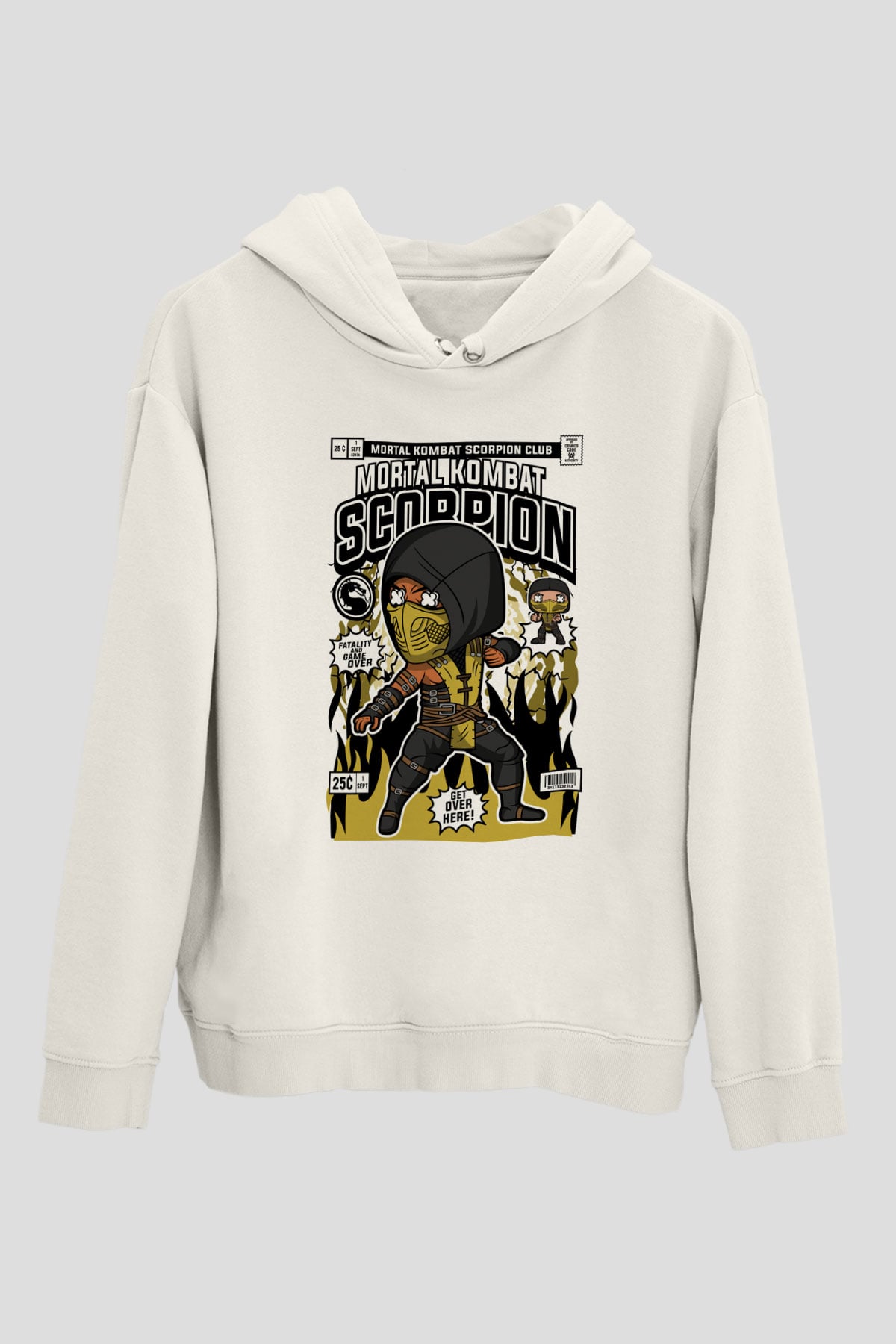 Mortal Kombat Scorpion Baskılı Unisex Beyaz Hoodie