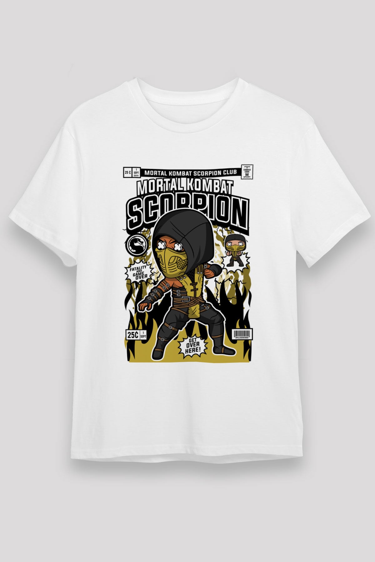 Mortal Kombat Scorpion Baskılı Unisex Beyaz Tişört