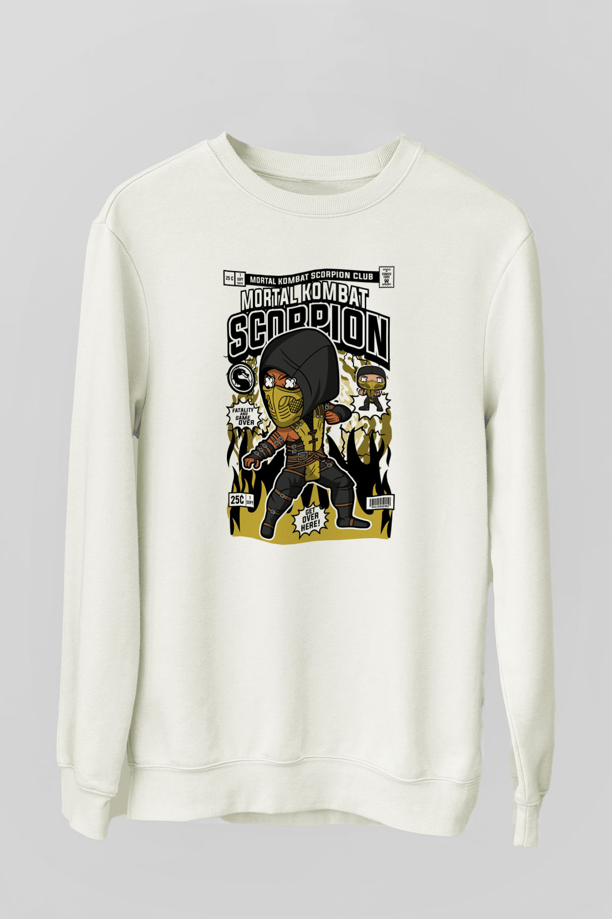 Mortal Kombat Scorpion Baskılı Unisex Beyaz Sweatshirt