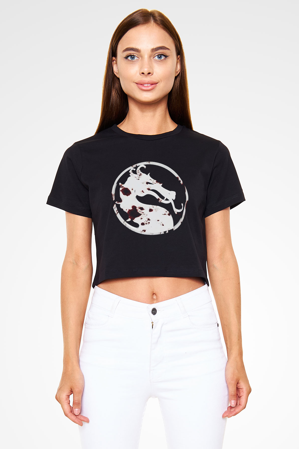 Mortal Kombat Siyah Crop Top Tişört